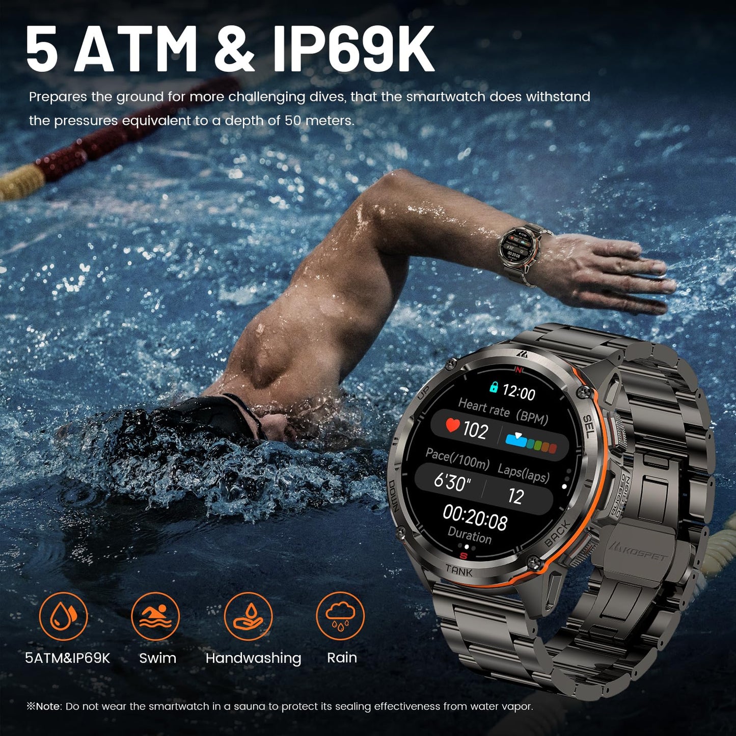 AMAZTIM GPS Smart Watch for Men, 6 Satellite Positioning, Compass, Stainless Steel Body, 50M Waterproof, 470mAh Extra-Large Battery, Answer/Make Call, 1.43" AMOLED Screen, Compatible for Android iOS