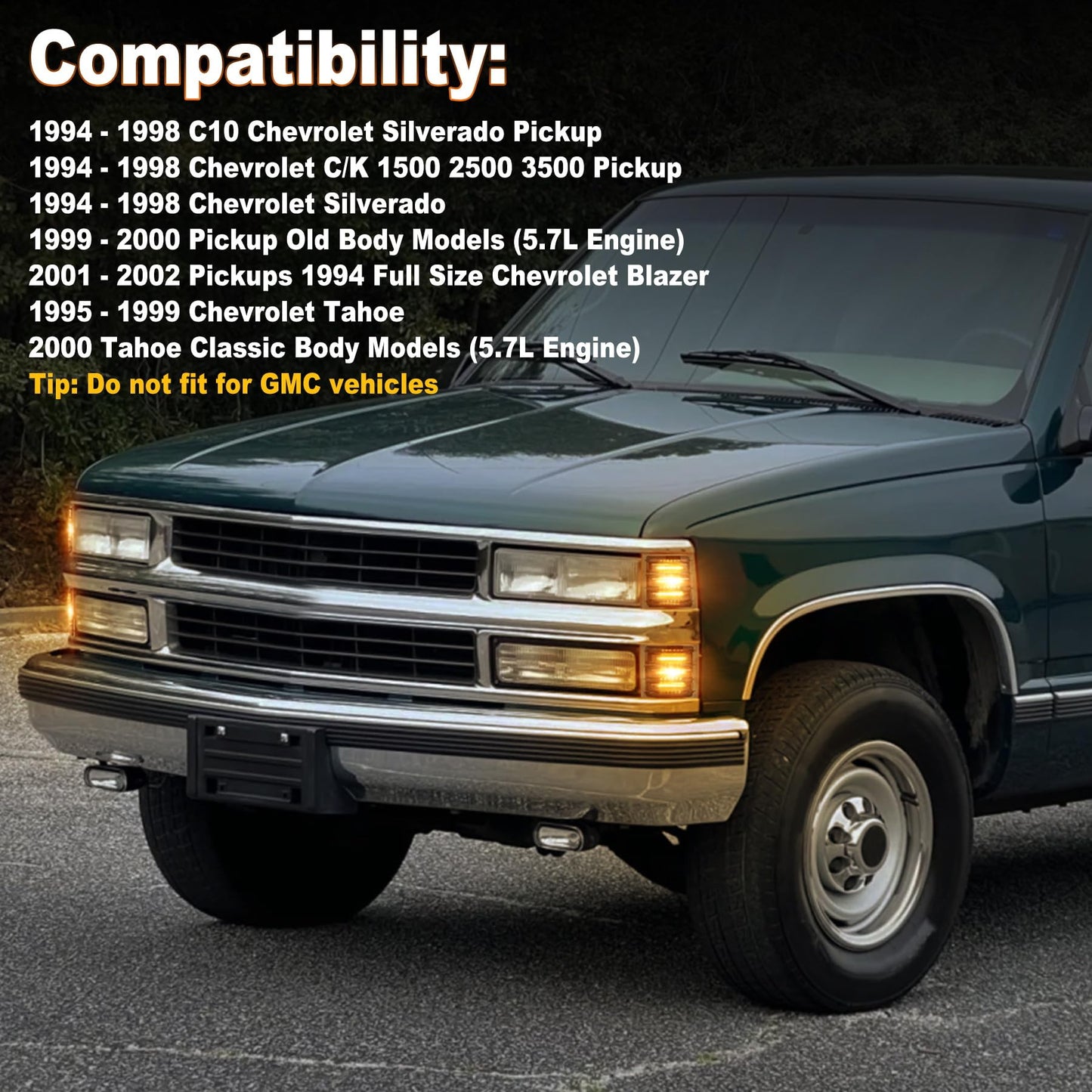 MOVOTOR LED Side Marker Lights with Amber Sequential Turn Signal Side Corner Lights Smoked Lens Compatible with 1994-1998 Chevy C/K 1500 2500 3500 Suburban Silverado Tahoe