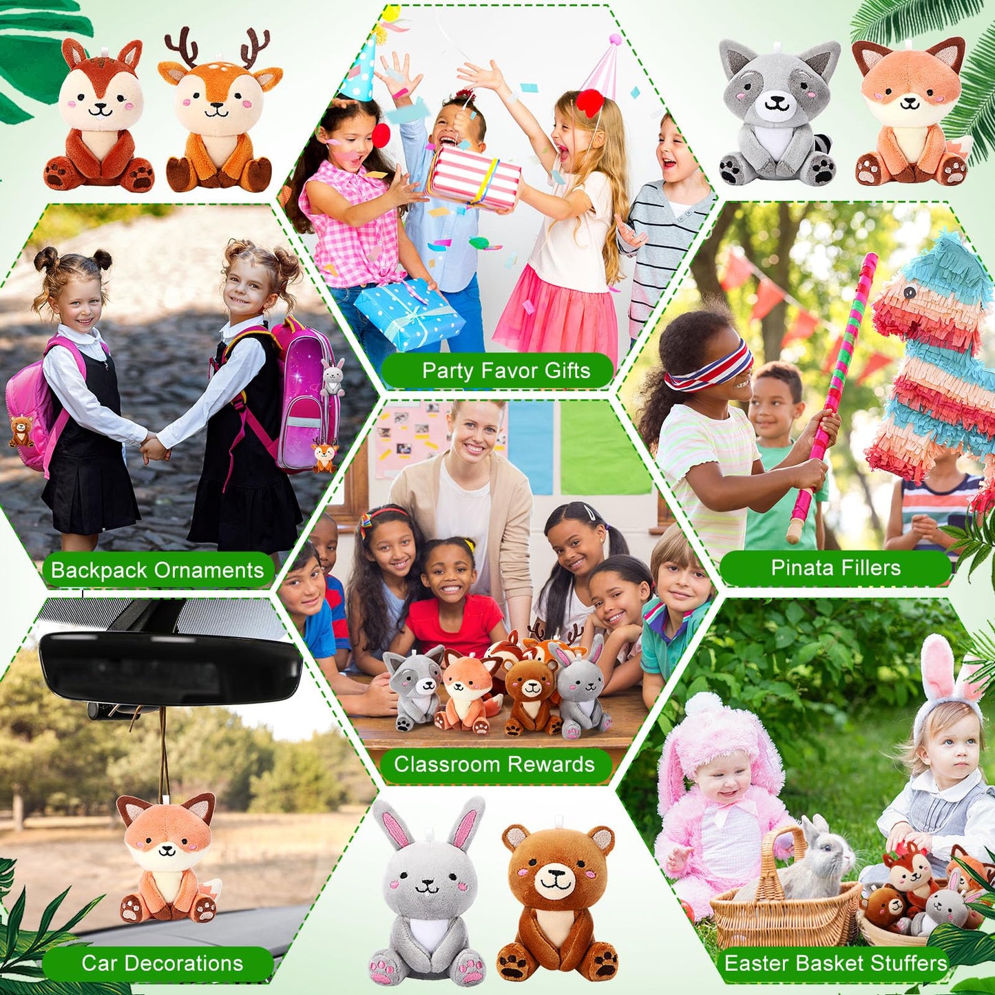 Suilung 12 Pcs Mini Woodland Stuffed Animals Bulk 4'' Woodland Animal Plush Toys Cute Bear Rabbit Raccoon Fox Deer for Baby Shower Party Centerpiece Birthday Gifts Classroom Prizes