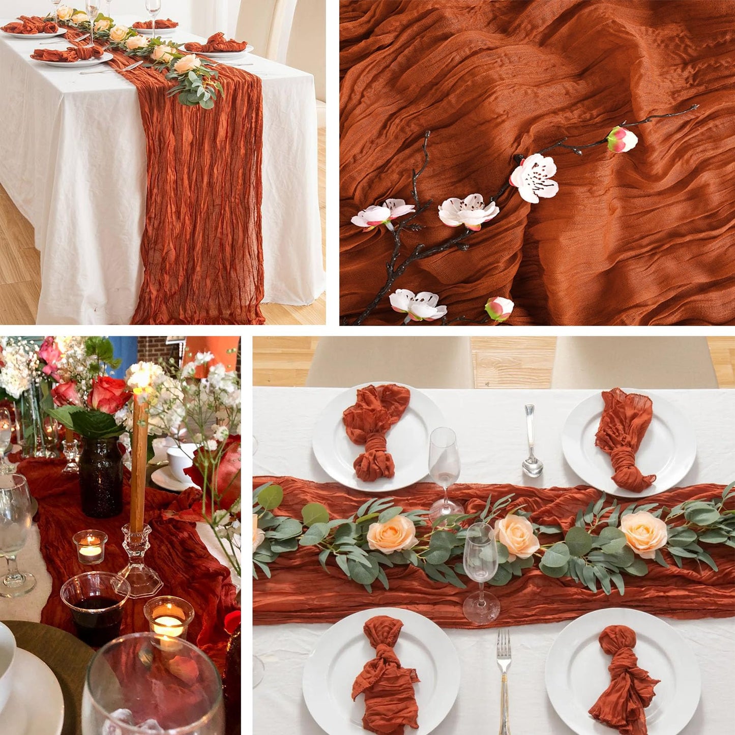 16 Pack Terracotta Cheesecloth Table Runner 20 x 120 inch Gauze Table Runners 10 FT Long,Semi Sheer Cheese Cloth Fabric Table Runner Bulk for Wedding,Party,Baby Shower,Bridal Shower Decoration
