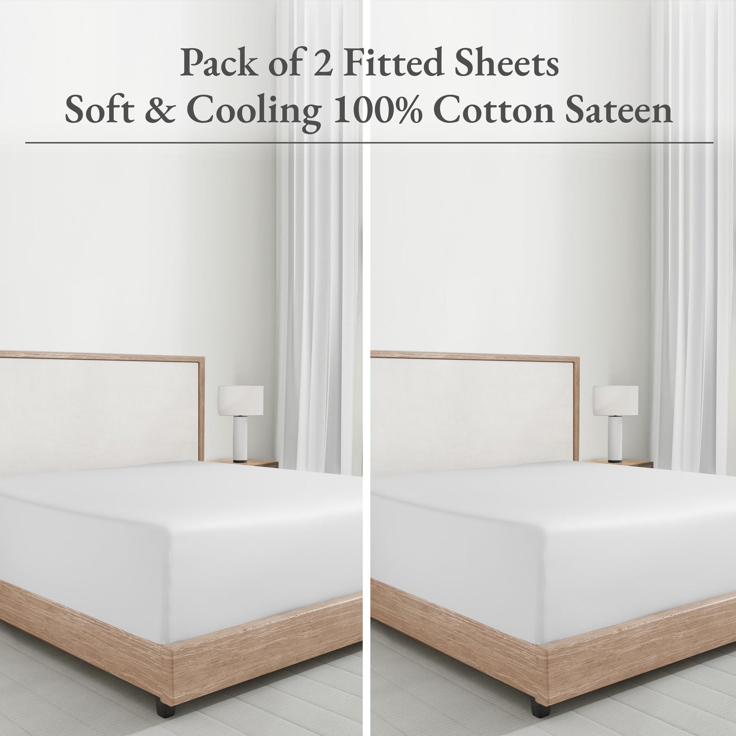 California Design Den Queen Fitted Sheets Pack of 2 - Soft 100% Cotton, Durable Sateen, Deep Pocket Queen Size Fitted Sheet Only with All-Around Elastic - White