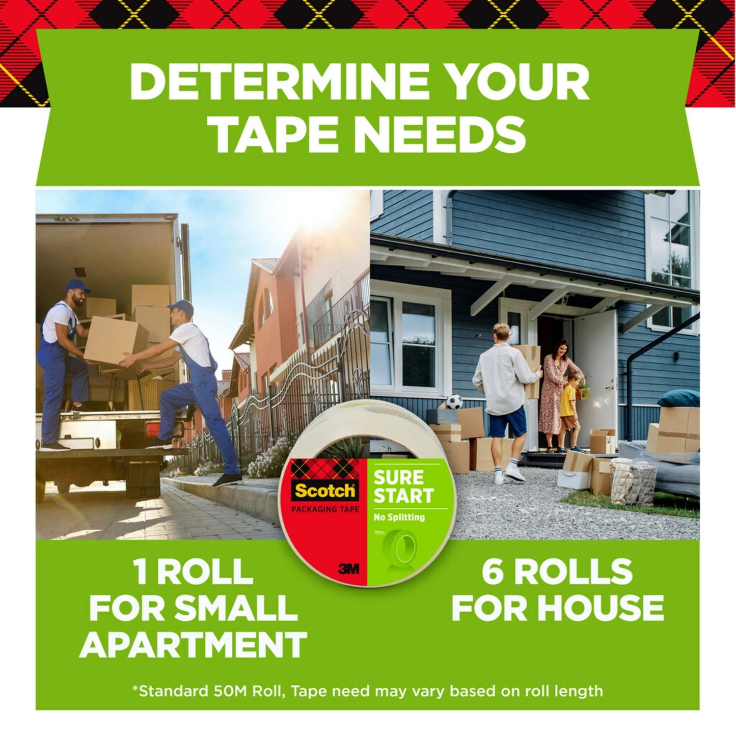 Scotch Sure Start Moving Packaging Tape, 1.88 in x 54.6 yd, 6 Rolls of Packing Tape