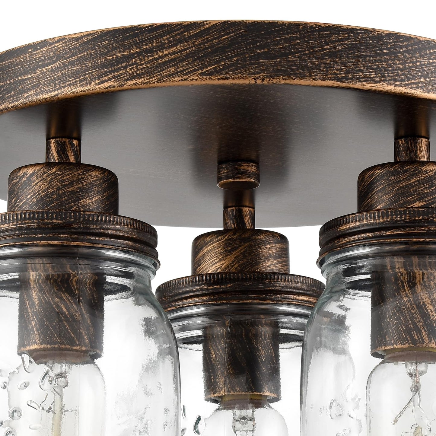 CLAXY Mason Jar Ceiling Light 3-Light Farmhouse Flush Mount Ceiling Light Fixture for Kitchen Bedroom Dining Room Black with Brushed Brass