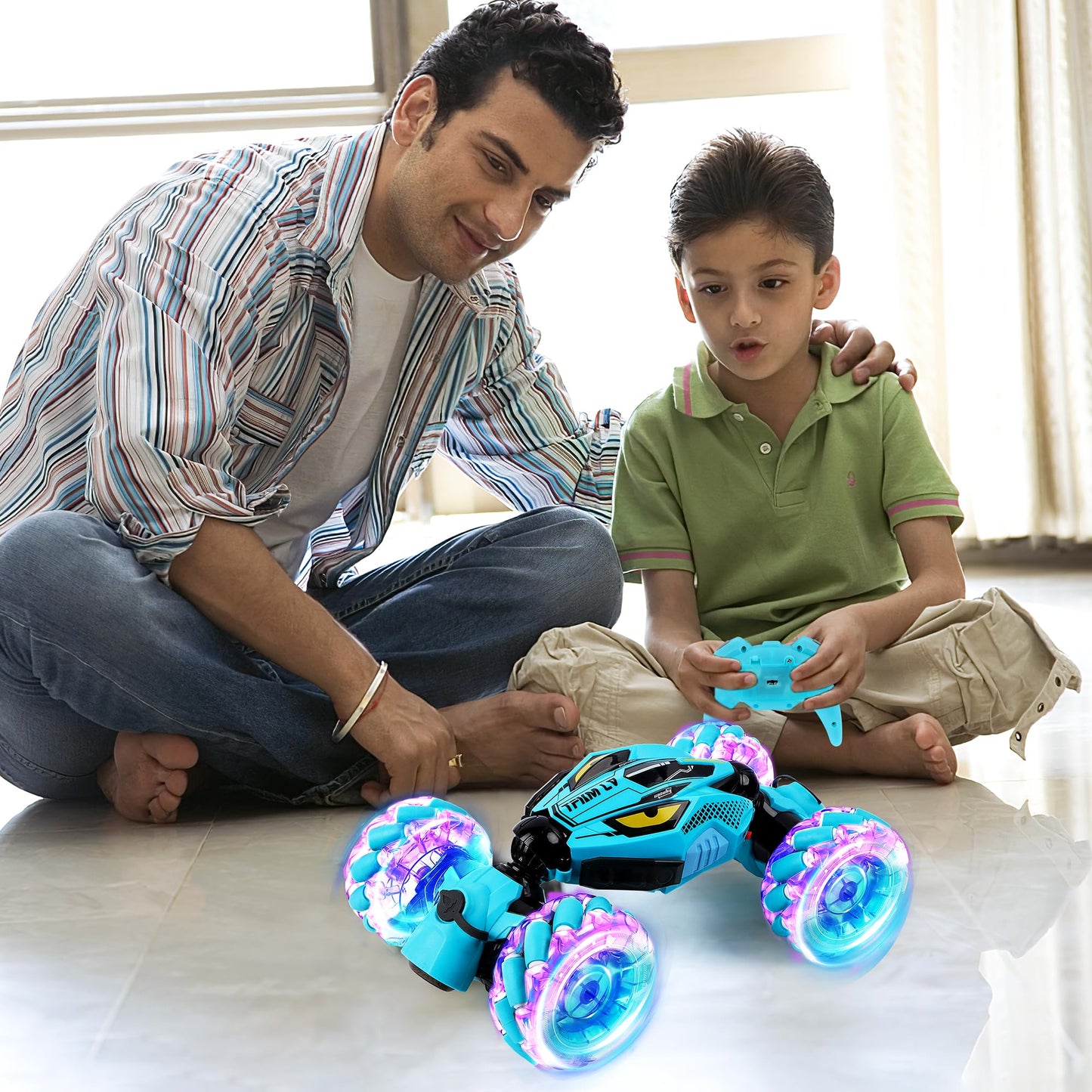 DPAPDI Gesture Sensing RC Stunt Car - 2.4GHz 4WD Remote Control Toy with Dual Spray, All-Terrain Off-Road Vehicle with Lights & Music, Gift for 6-12 Year Old Boys Girls Birthday