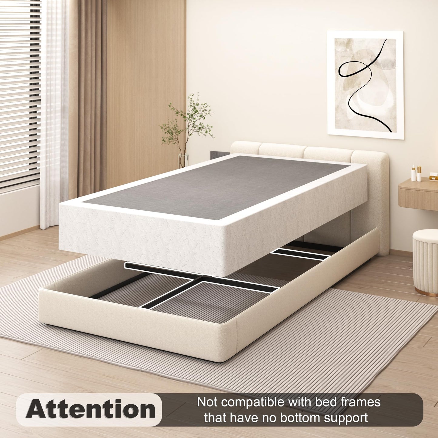 NHODIR Twin Box Spring 9 Inch Heavy Duty Box Spring Mattress Foundation, Metal Bed Base with Fabric Cover, Noise Free Easy Assembly
