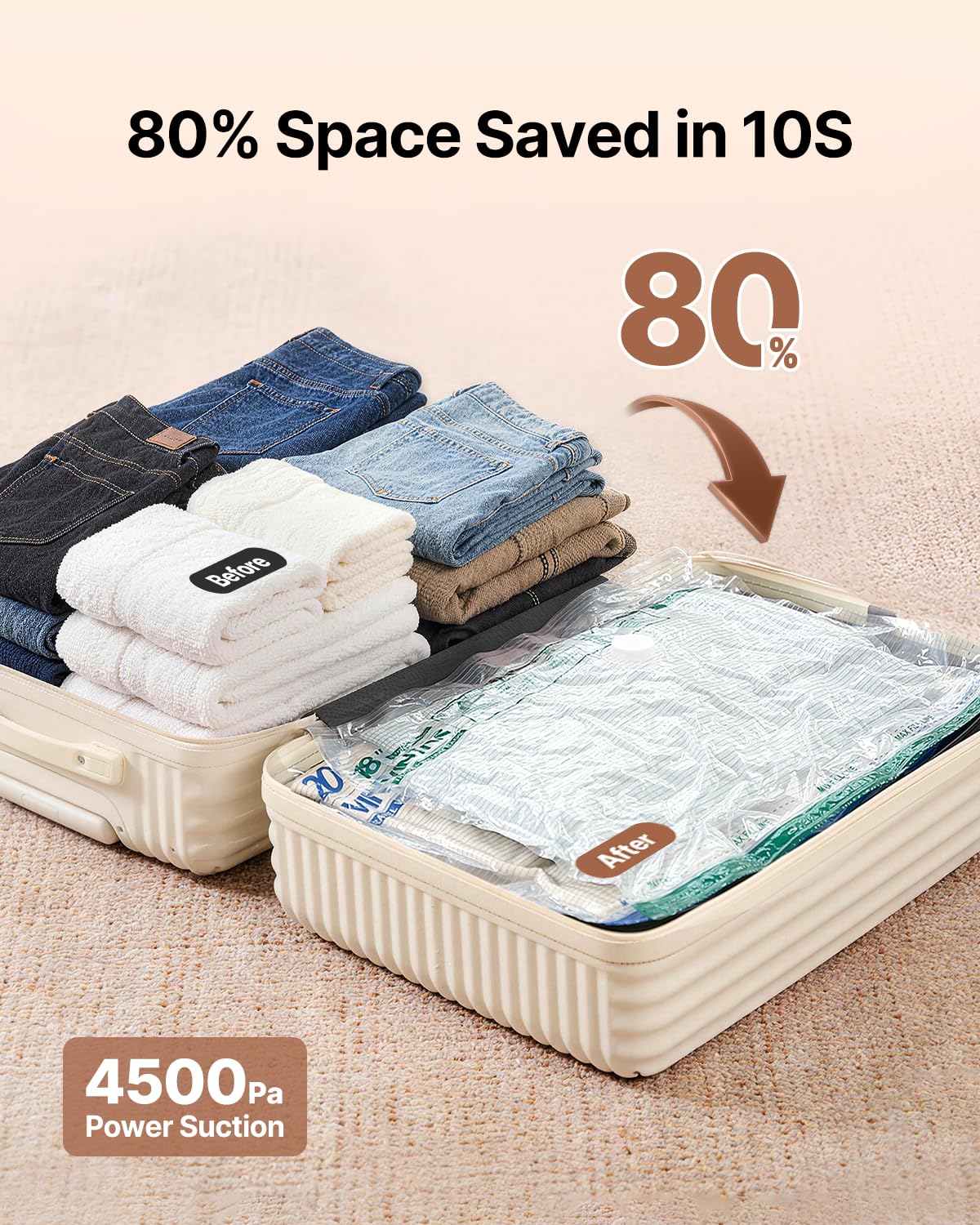 Vacuum Seal Bags for Clothing Travel with Rechargeable Cordless Pump, VINTAR 16 Pack Space Saver Vacuum Storage Bags for Clothes, Travel Compression Bags Set (4XL/4L/4M/4S) for Luggage and Suitcase