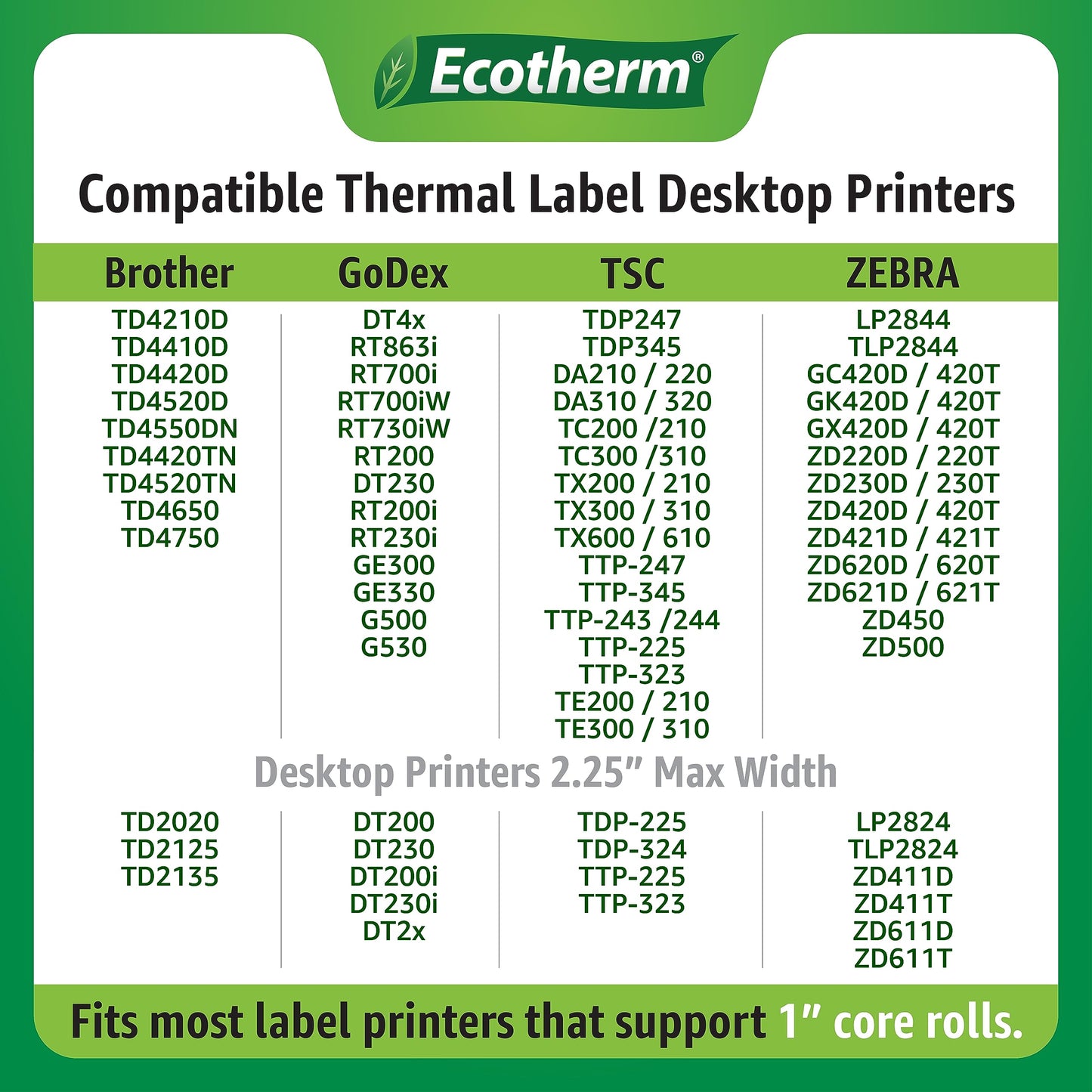 3" x 3" Thermal Labels | 4 Rolls | 2100 Labels | fits Zebra, Munbyn, Rollo, Godex, Arkscan, iDPRT, Offnova Thermal Label Printers and More | Blank White Adhesive Stickers by Ecotherm