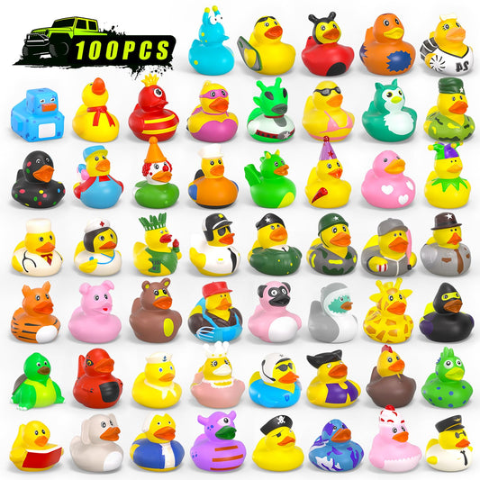 100 Pcs Rubber Ducks in Bulk, Assortment Jeep Ducks for Jeeps Ducking,Toddler Baby Bath Toys Summer Party Favors Beach Pool Activity Duckies Bulk