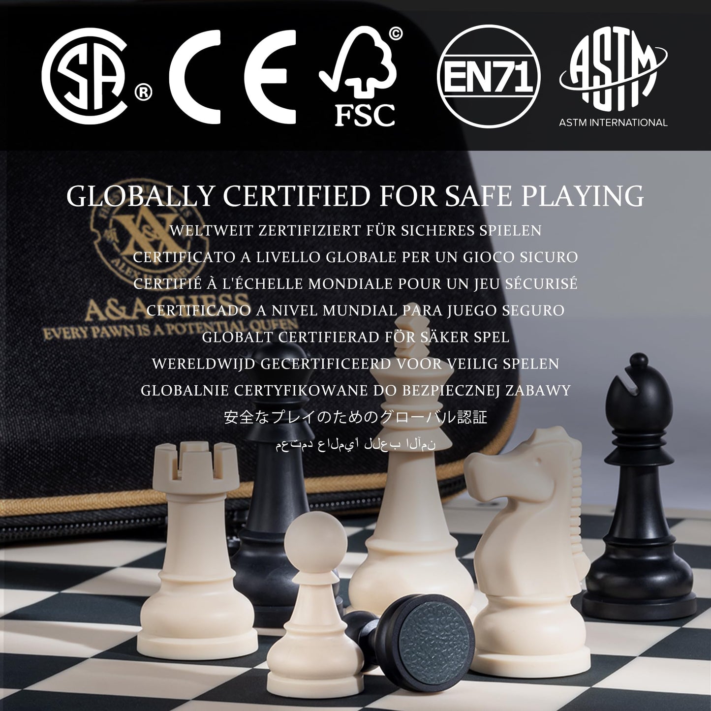 A&A Chess Set - 15''x15'' Foldable Silicone Chessboard and 3.25'' King Height Weighted Plastic Staunton Pieces with Carrying Case for Portable Travel
