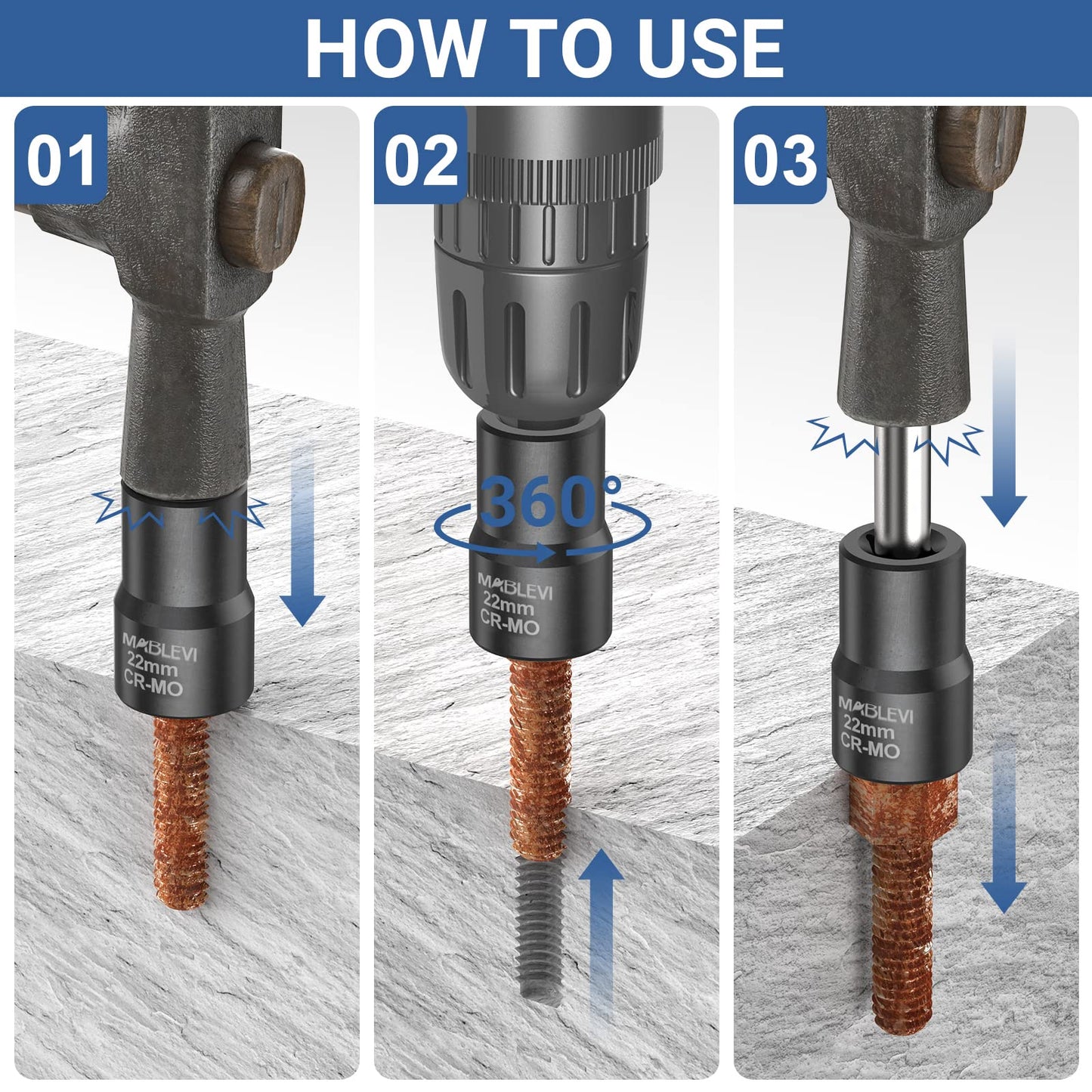 MABLEVI 13 PCS Bolt Extractor Set, 1/2" Drive Impact Lug Nut Remover Socket Tool with Center Punch Bar for Damaged, Frozen, Studs, Rusted, Rounded-Off Bolts & Screws