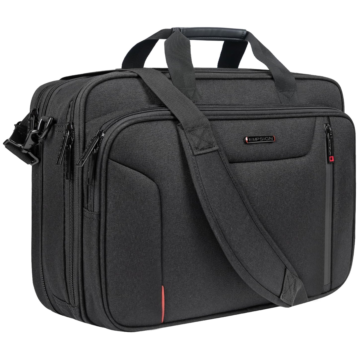 EMPSIGN Stylish Laptop Bag Briefcase, 17.3 Inch Laptop Case Expandable Messenger Shoulder Bag for Men Water Repellent, Computer Office Carrying Bag for Work Business Travel-Black/Red