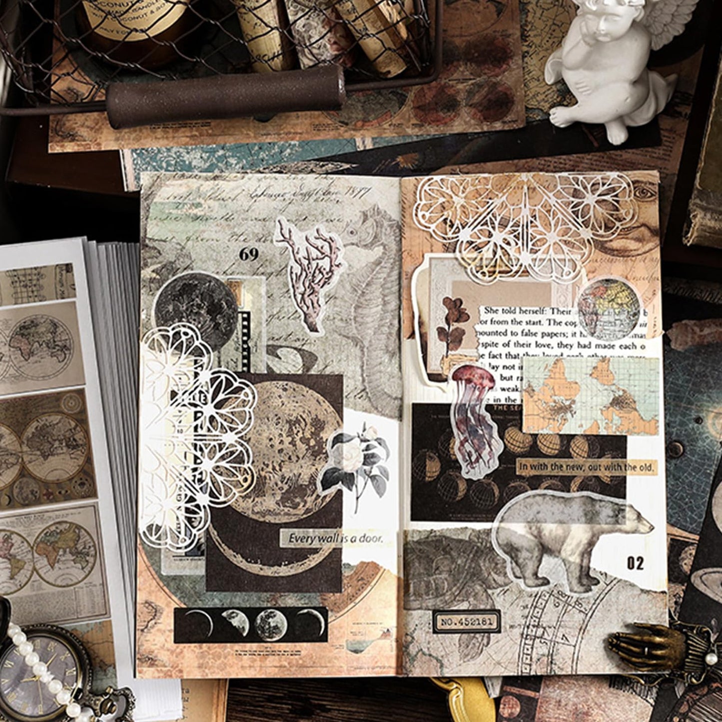 Prstincol Vintage Aesthetic Washi Stickers and Papers for Scrapbooking, Ephemera