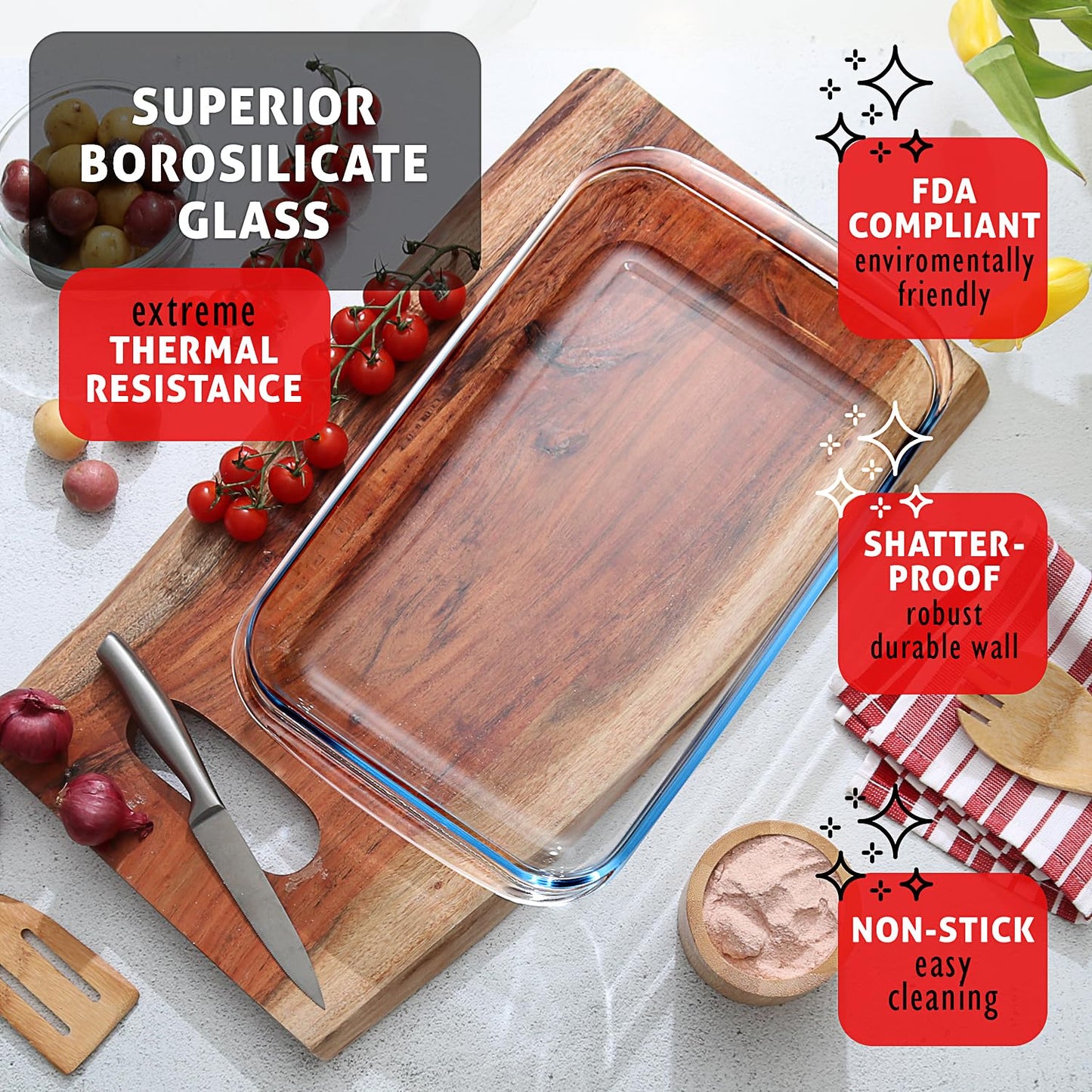EATEX 8-Piece Deep Glass Casserole Dishes for Oven with Plastic Lids, Glass Baking Dishes for Oven, Rectangular Bakeware for Lasagna, Cooking, Leftovers, Kitchen, Freezer to Oven Dishwasher Safe