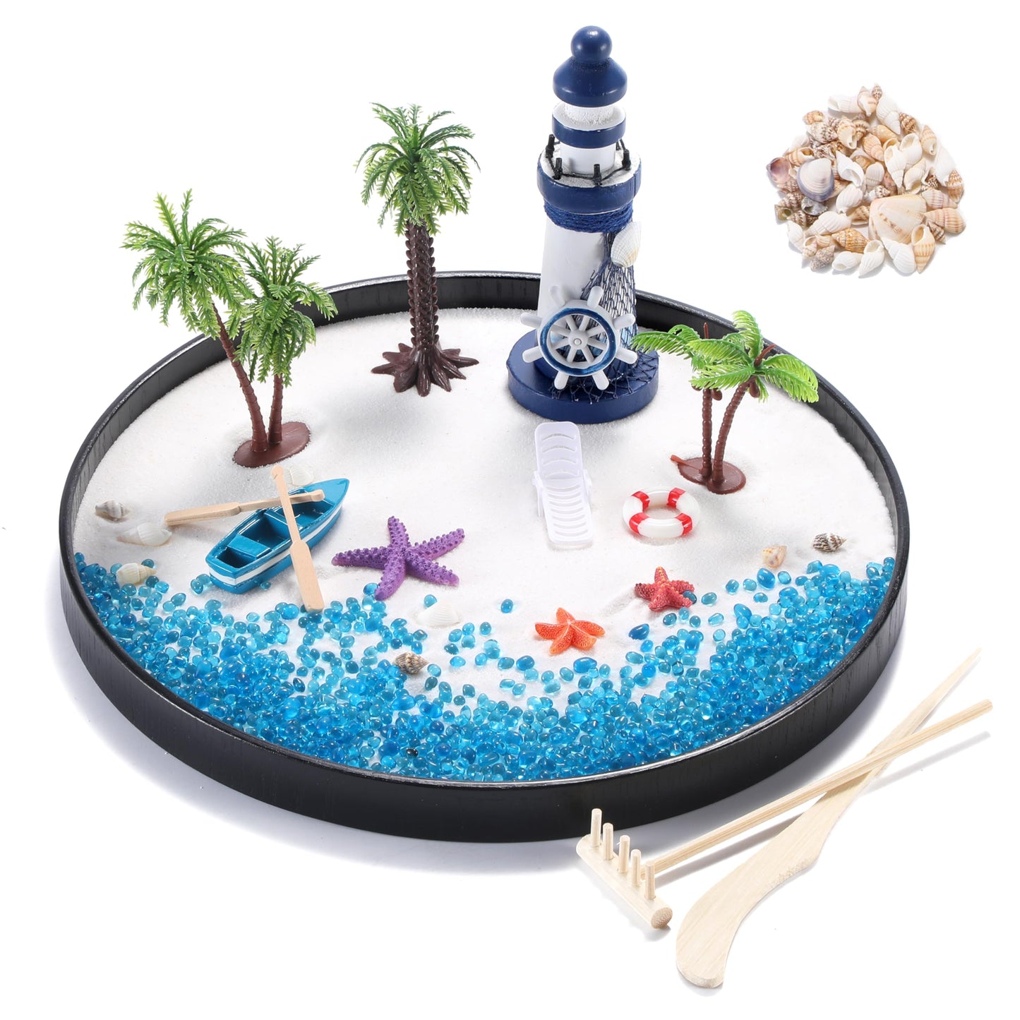Zen Garden for Desk, Holiday Island Theme Sand Box Kit, Garden Meditation, Stress Relief Gifts, Home Office Desk Decoration.