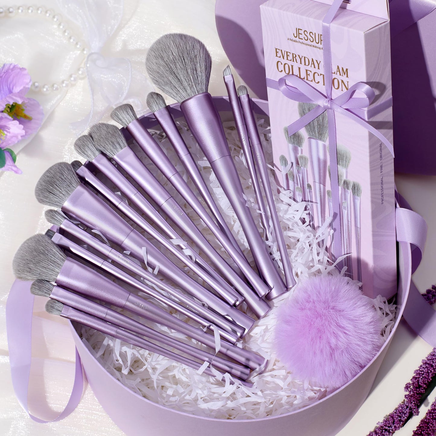 Jessup Makeup Brushes Set Professional 14pcs Vegan Make Up Brushes, Foundation Eyeshadow Concealer Contour Powder Blush Blending Eyeliner Brush, Premium Synthetic Fiber, Luxury Purple T512