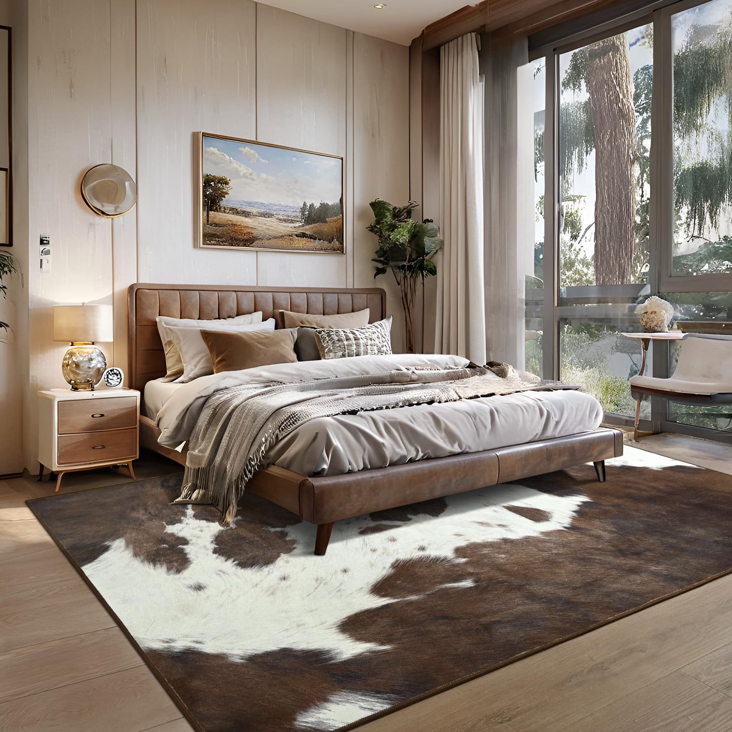 Foxmas Area Rugs for Living Room, 5x7 Machine Washable Cow Print Rug, Non-Slip Low Pile Indoor Floor Rug, Carpet for Bedroom Dining Room Laundry Room Kitchen Home Office