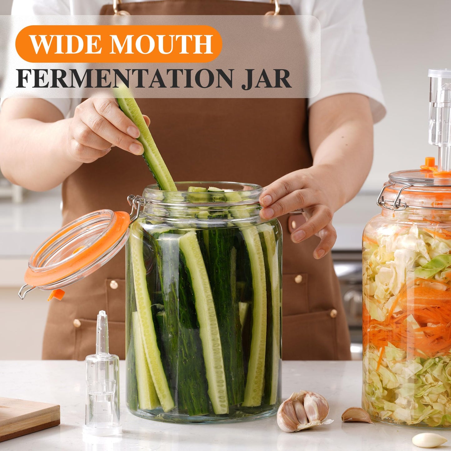 YARWELL 1 Gallon Fermentation Jars with Weights & Airlocks, Fermenting Kit for Sauerkraut, Kimchi, Kombucha and Pickles, 2 Pack