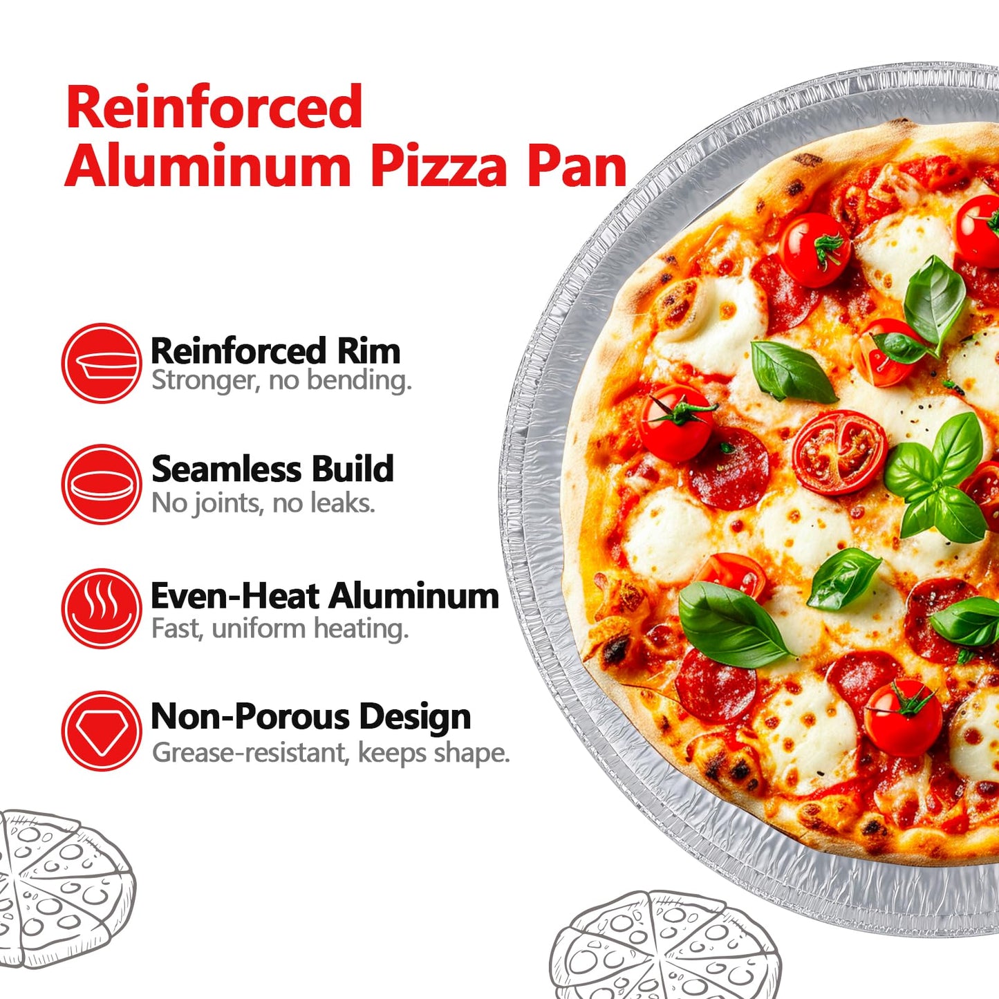 12 Inch Aluminum Pizza Pans, 12 Pack Disposable Round Foil Pizza Pan Trays, Oven & Freezer Safe Disposable Pizza Pan for Baking, Serving, Catering & Parties