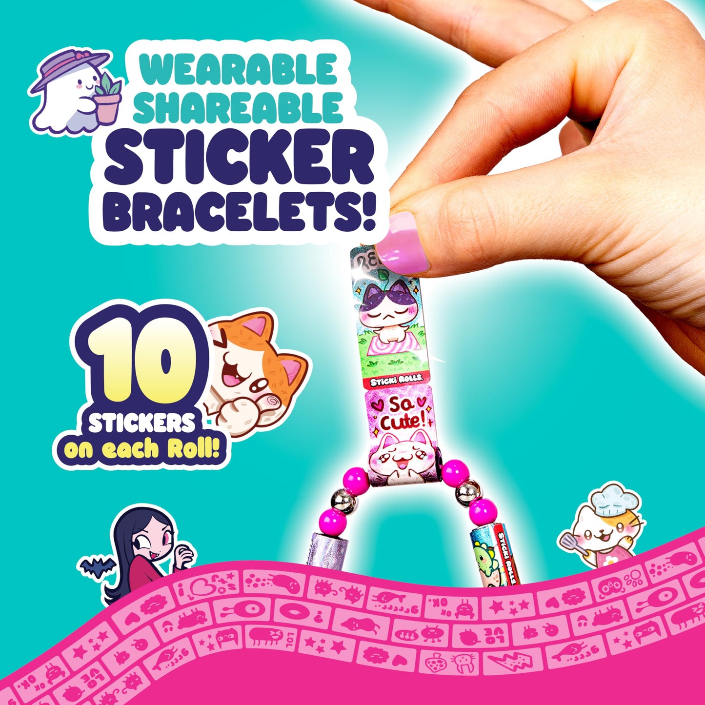 Sky Castle STICKI Rolls Sticki Station - The Original Wearable Shareable Sticker Jewelry Kit | Includes 320 Mini Stickers | Builds 6 Bracelets & 2 Necklaces | Over 1000 Designs to Collect! (Series 2)