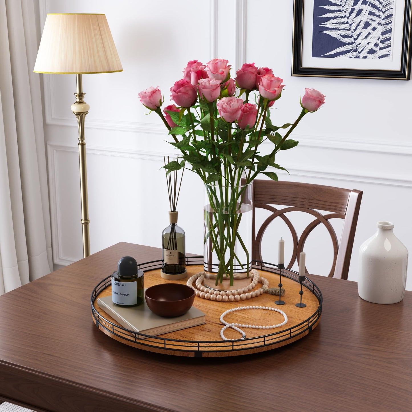 21" Lazy Susan Turntable, Wooden Organizer for Dining Table, Pantry, Kitchen, Countertop, Cupboard,Home Decor, Walnut