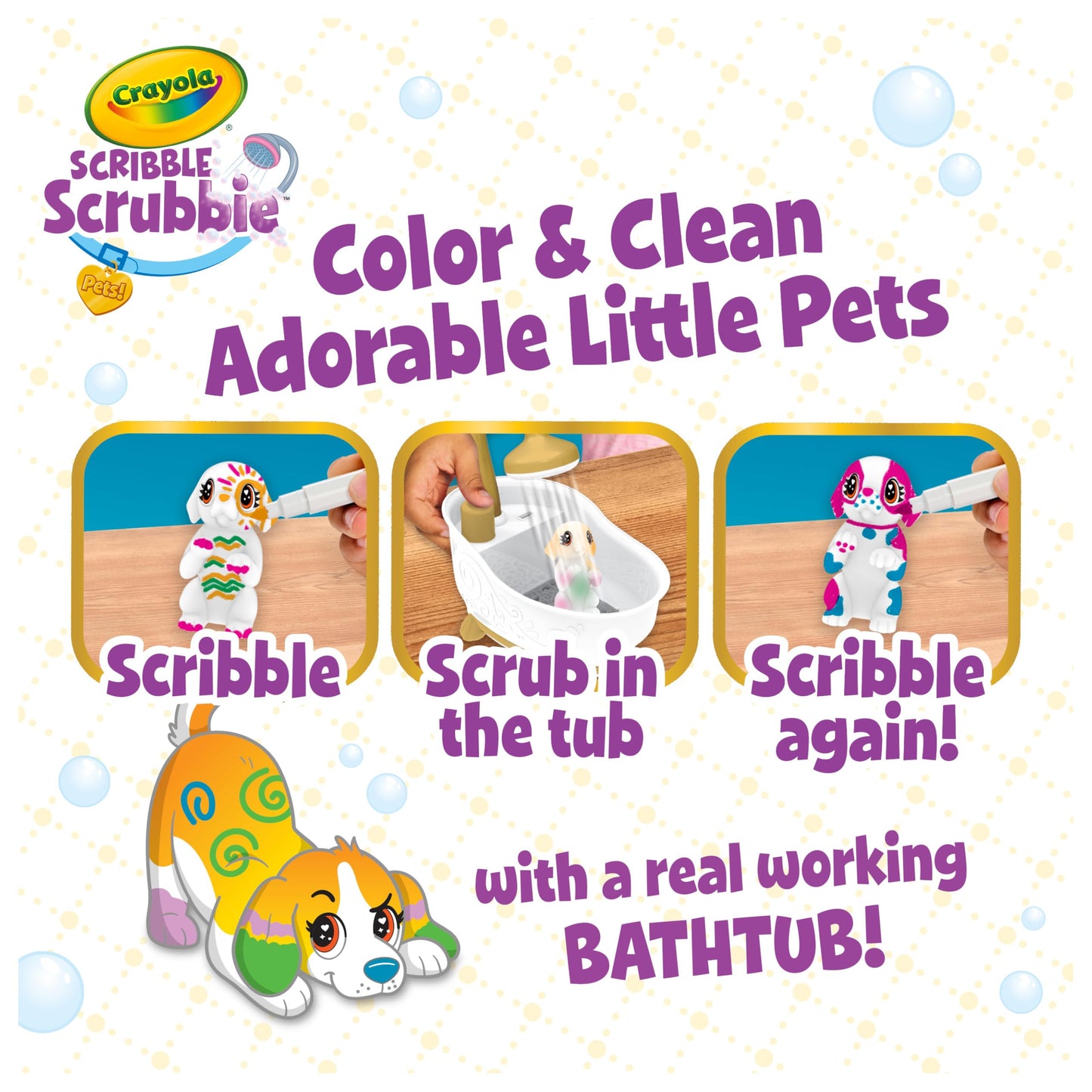 Crayola Scribble Scrubbie Pets Tub Set, Washable Pet Care Toy, Animal Toys for Girls & Boys, Arts & Crafts, Gifts for Kids, 3+