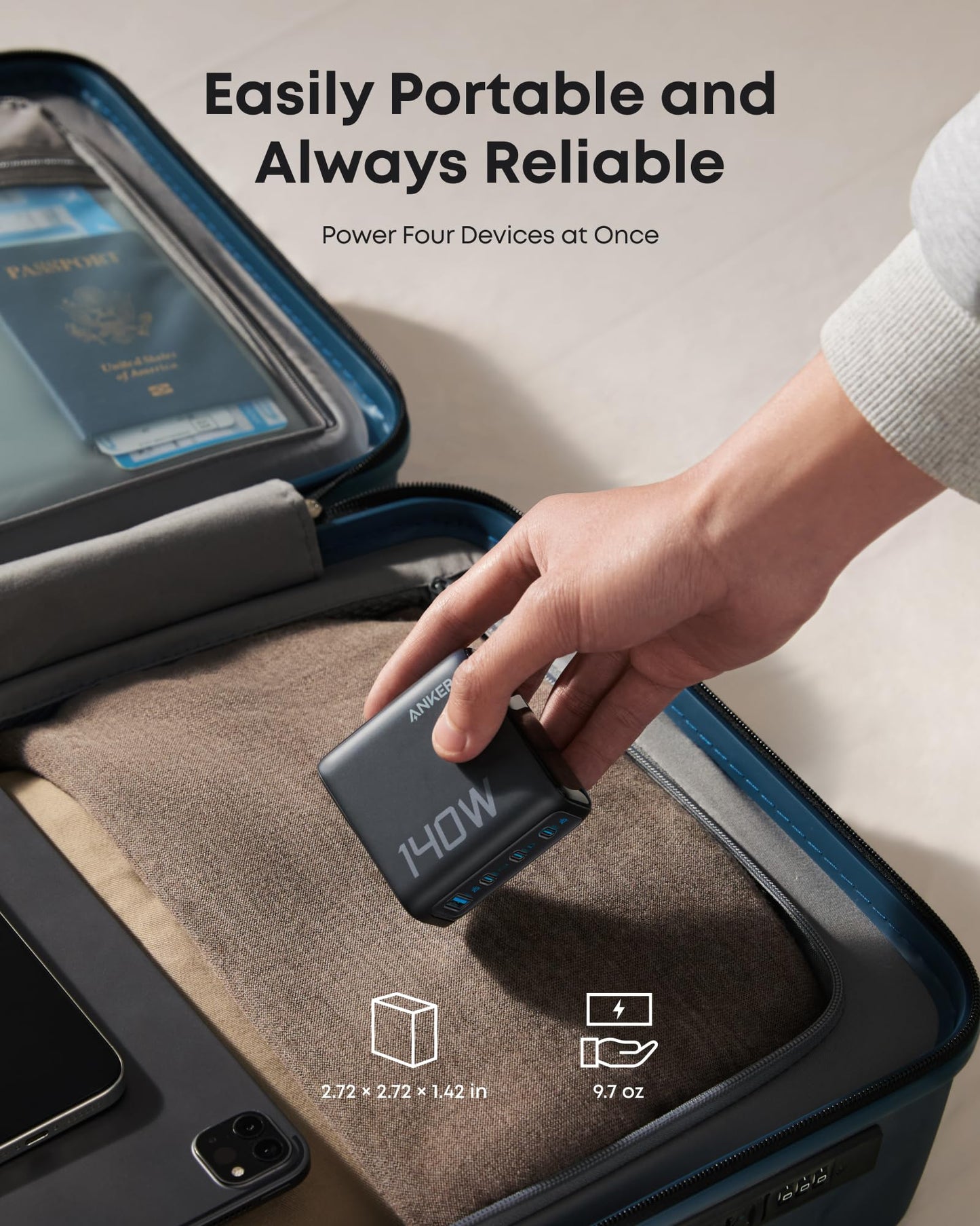 Anker Laptop Charger, 140W USB C Charger, 4-Port Multi-Device Fast Charging, Advanced GaN Power Adapter, Intuitive Touch Controls, for MacBook, iPhone 16 Series, Samsung Galaxy, Pixel, and More