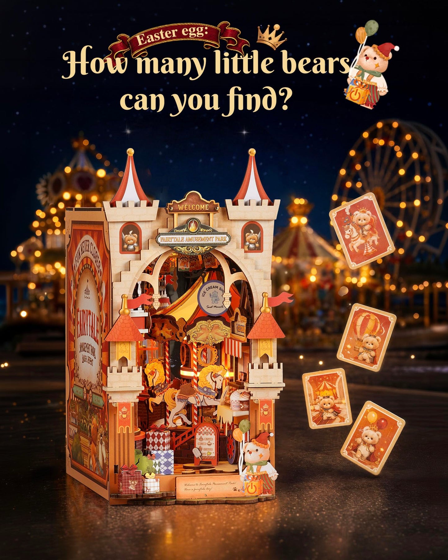 Rolife DIY Book Nook Kits for Adults- Fairytale Amusement Park- 3D Wooden Puzzle Booknook for Bookshelf Decor, Creative DIY Miniature Dollhouse Kits, Nook Tales Gifts for Adults, Teens & Book Lovers