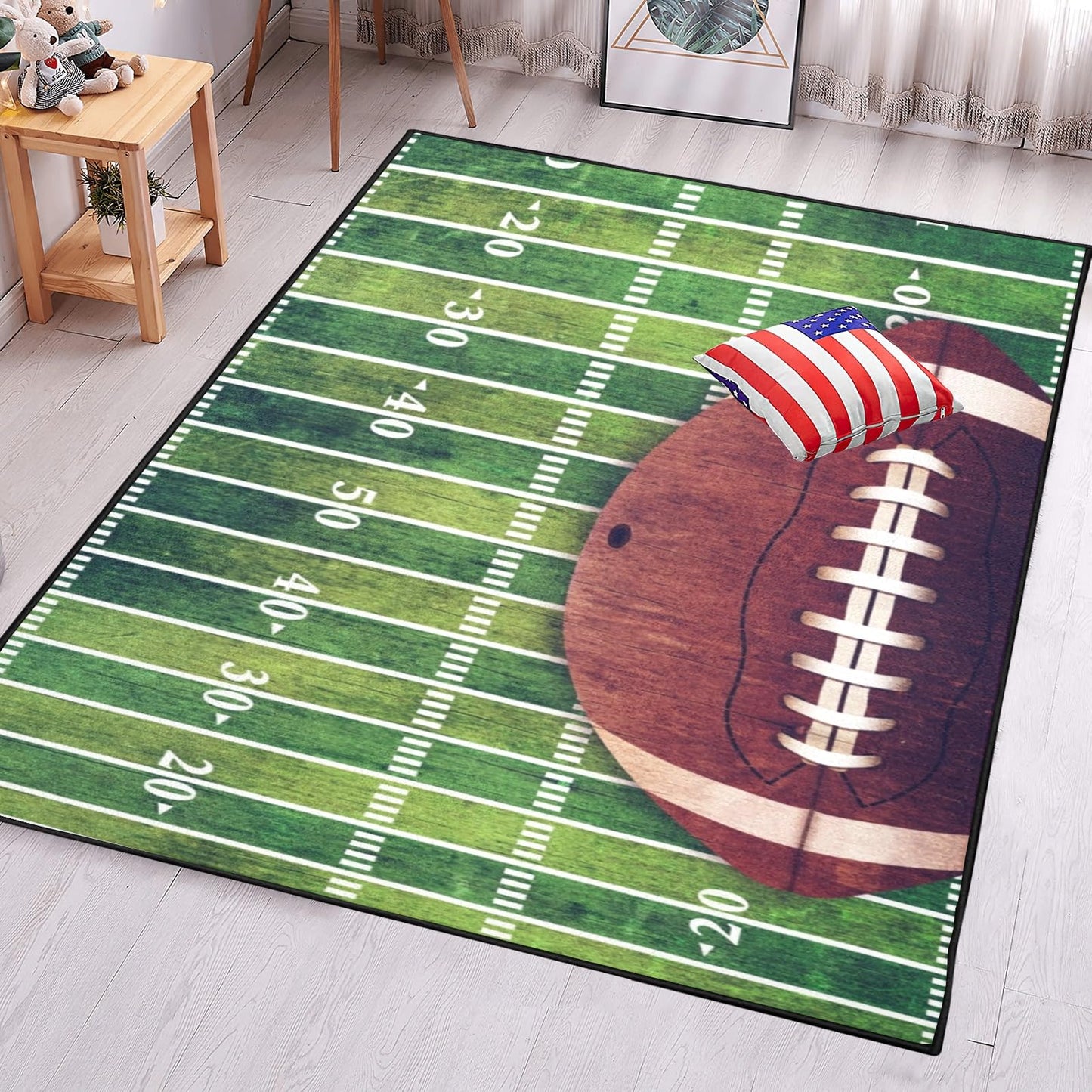 Sports Area Rug Retro American Football Field and Rugby Floor Mat Non-Slip Rug for LivingRoom Dining Dorm Room Bedroom Home Decor Carpet 83X59inch