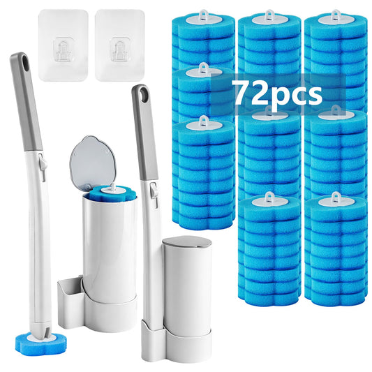Disposable Toilet Brush and Holder Set, 2 Pack Toilet Wand Kit with 72 Refills, Wall Mounted Toilet Bowl Cleaner System Kit, Toilet Scrubber for Bathroom Cleaning Sink Bathtub