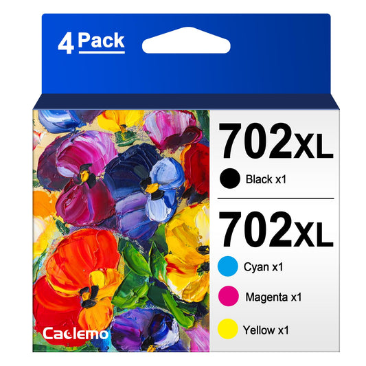 702XL 702 Ink Cartridges for Epson Printer with Latest Chip, Remanufactured Replacement for Epson 702 T702 702XL Ink Cartridges work with Epson Workforce Pro WF-3733, WF-3730, WF-3720 Printer (4 Pack)