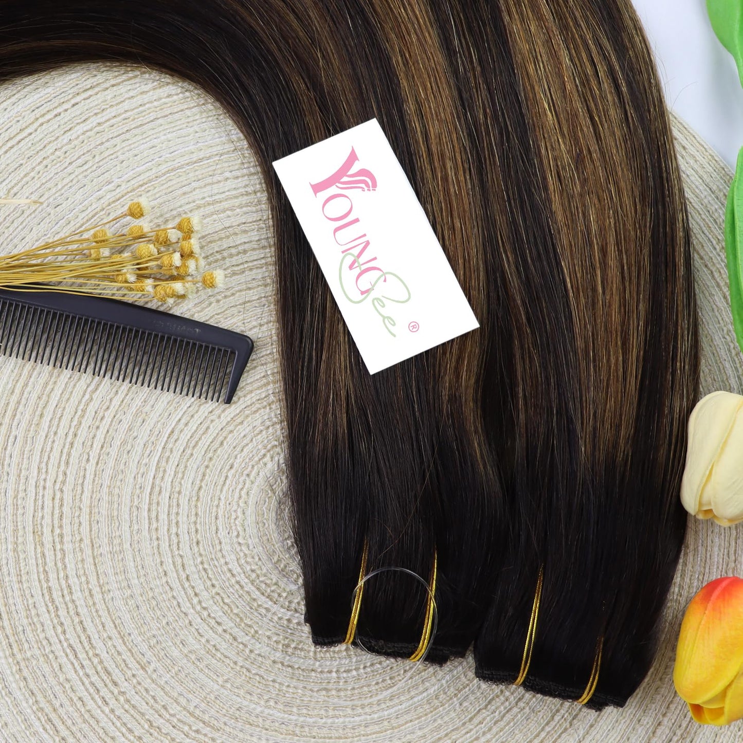 YoungSee Wire Human Hair Extensions Brown Wire Couture Hair Extensions Human Hair Balayage Darkest Brown with Medium Brown Wire Extensions Real Human Hair Comfortable Human Hair Extension 80G 16In
