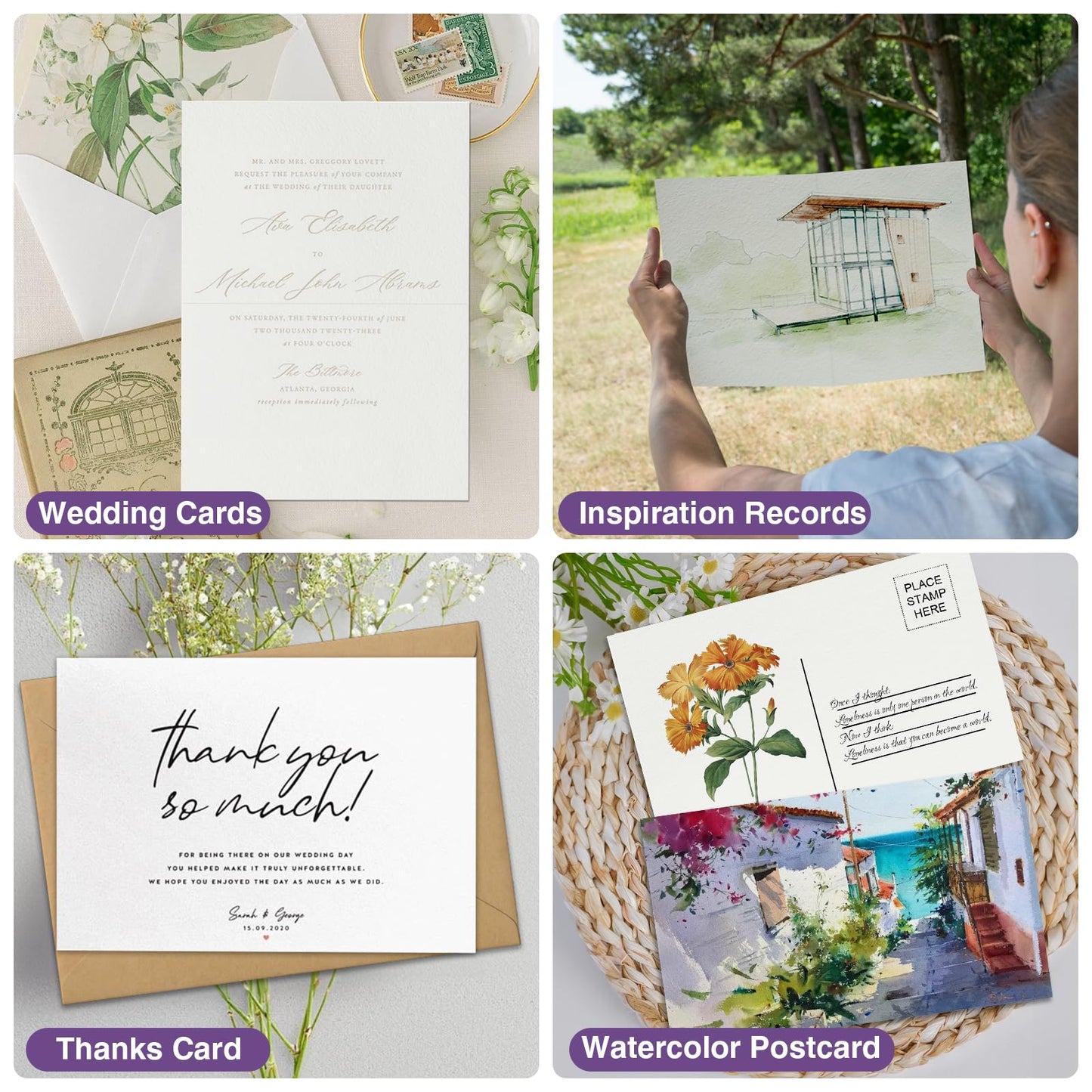 KOVIEDE 50 Pack Foldable Watercolor Cards with Envelopes 5"X7", 40 Blank Watercolor Postcards 4"x6", 140LB/300GSM 100% Cotton Water Color Cards for Painting, Greeting, Christmas, Birthday