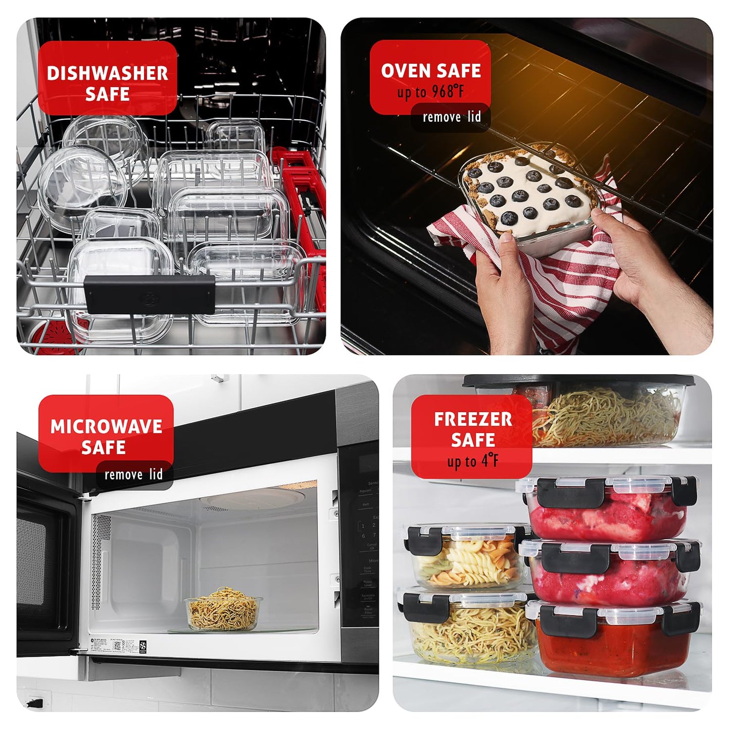 EATEX 24pc Glass Storage Containers with Lids, 12 Set Glass Food Storage Containers with 12 Airtight Lids, Pantry Kitchen Meal Prep Containers for Lunch, Freezer Storage Containers, Jet Black