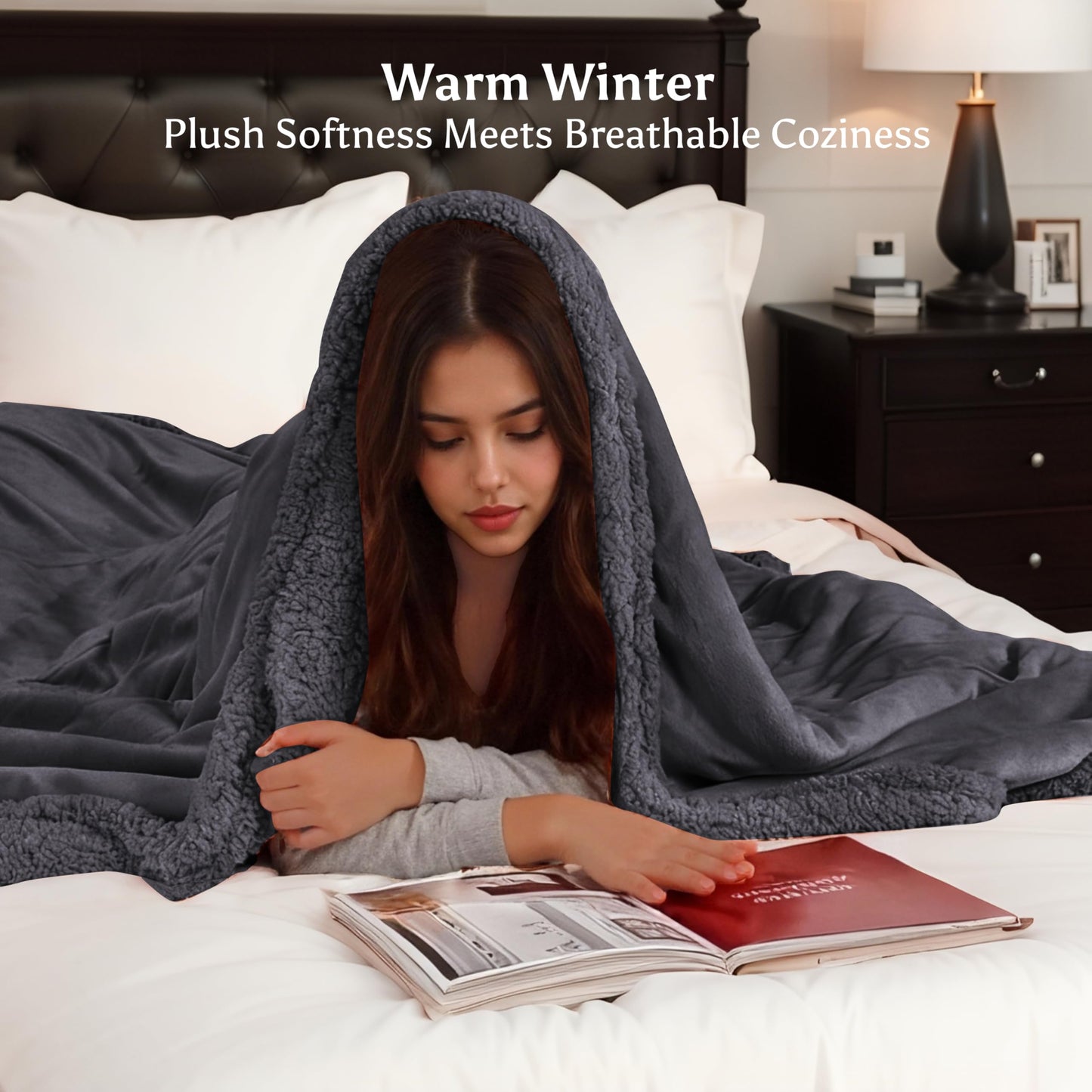 TICOO Electric Heated Blanket Full 72"x84" - 5 Heat & 10H Auto-Off, Microplush Flannel & Sherpa, Same Color Both Sides, Machine Washable, Overheat Protection, Gifts for Home/Bedroom/Sofa, Dark Gray