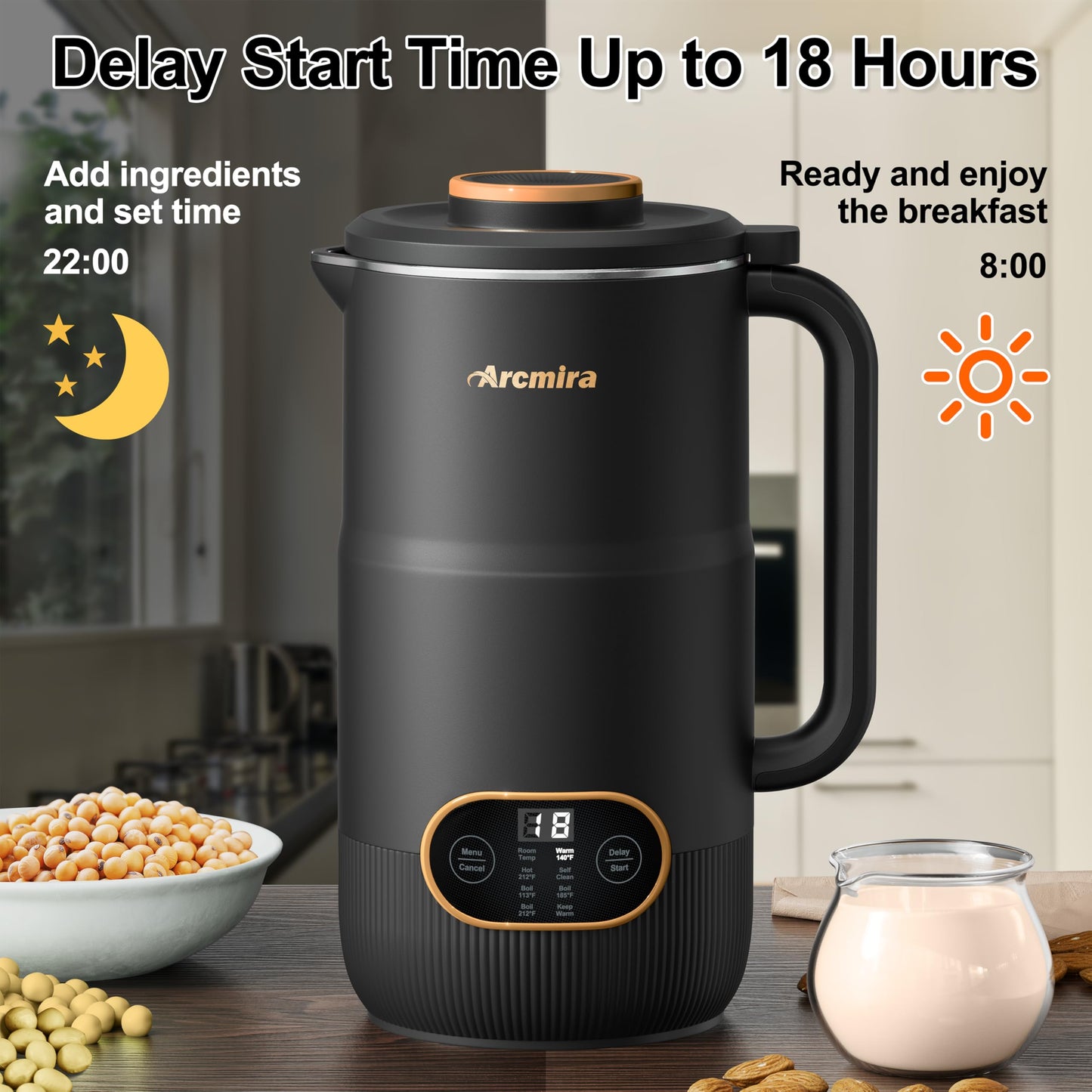 8 in 1 Nut Milk Maker, 8 Blade 35oz Homemade Almond, Oat, Coconut, Soy, Plant Based Milks and Non Dairy Beverages, Soy Milk Maker Machine with Delay Start/Keep Warm/Self-Cleaning/Boil Water