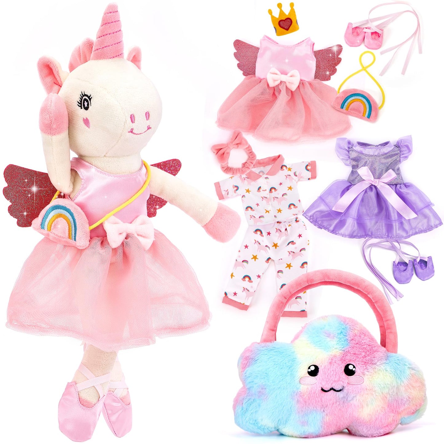 Unicorns Toys for Girls Age 4-6 Ballerina Doll Stuffed Animal Girl Toys Age 4-5 Ballet Dress up Doll 3 Set Clothes with Plush Bag 4 Year Old Girl Birthday Gifts 5 Year Old Girls Easter Basket Stuffers