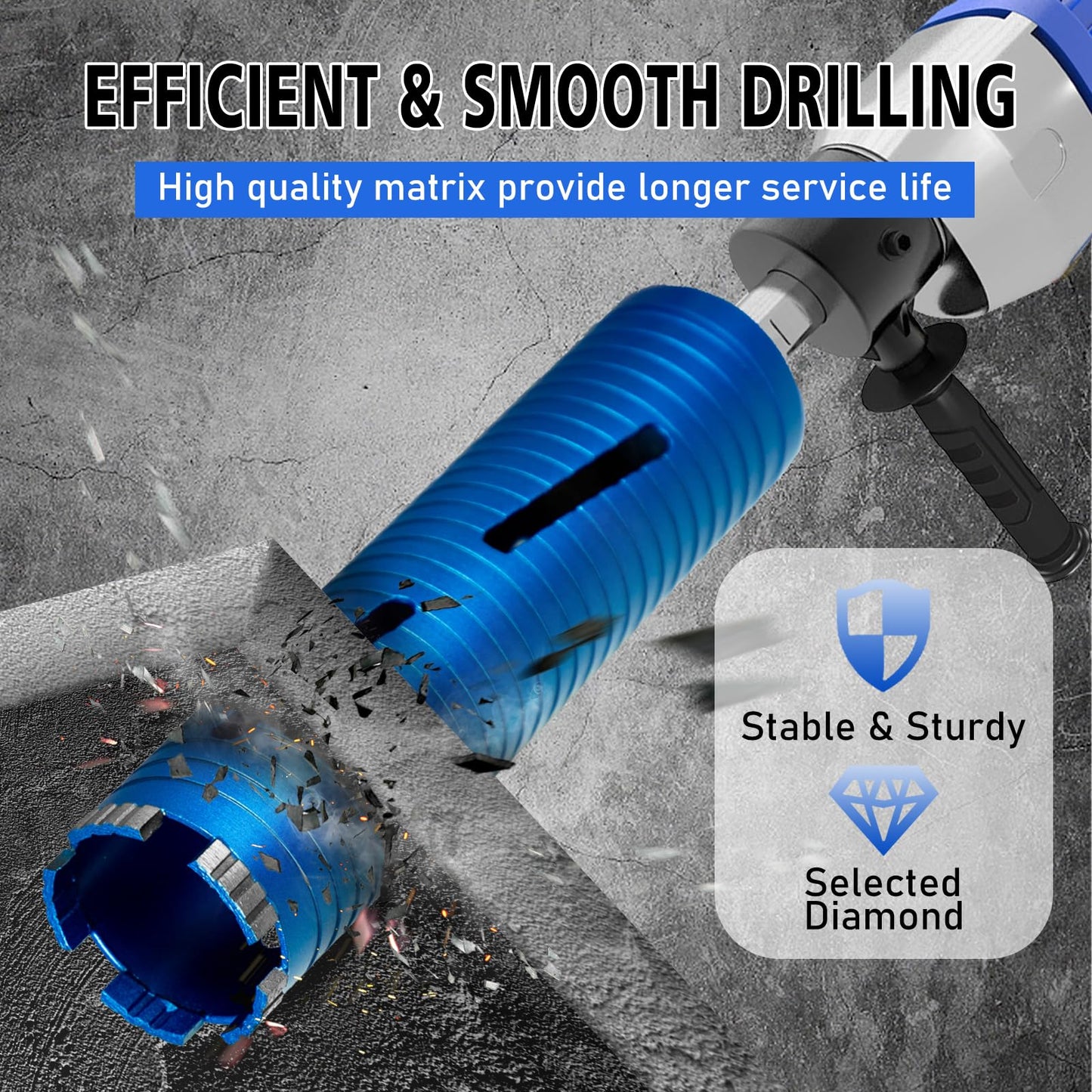 SALI Diamond Core Drill Bits 3 1/2" Diameter 10"/254mm Drilling Depth 5/8-11" Thread Core Bit Turbo Laser-Welded Segments for Cured Concrete with Brick, Block, Masonry, with Two Adapters