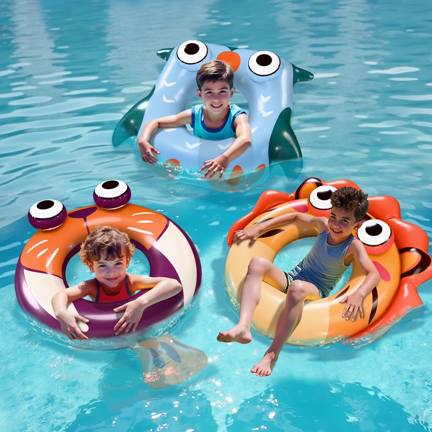iPlay, iLearn 3 Pcs Kids Animal Swim Rings Toys - Lion Sealion Owl