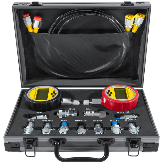 70M Digital Hydraulic Pressure Test Coupling Kit Hydraulic Pressure Gauge Kit for Excavator Construction Machinery 2 Gauges 2 Test Hoses 11 Couplings 700BAR/10000PSI/70Mpa