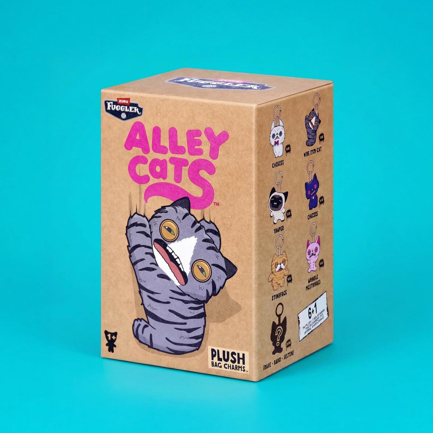 Fuggler Alley Cat Keyring 5 Inch Plush Collectible (6 Pack) by ZURU Funny Ugly Monster Featuring Mischievous Alley Cat Design, Signature Teeth, and Clip-On Keychain for Keys and Backpacks