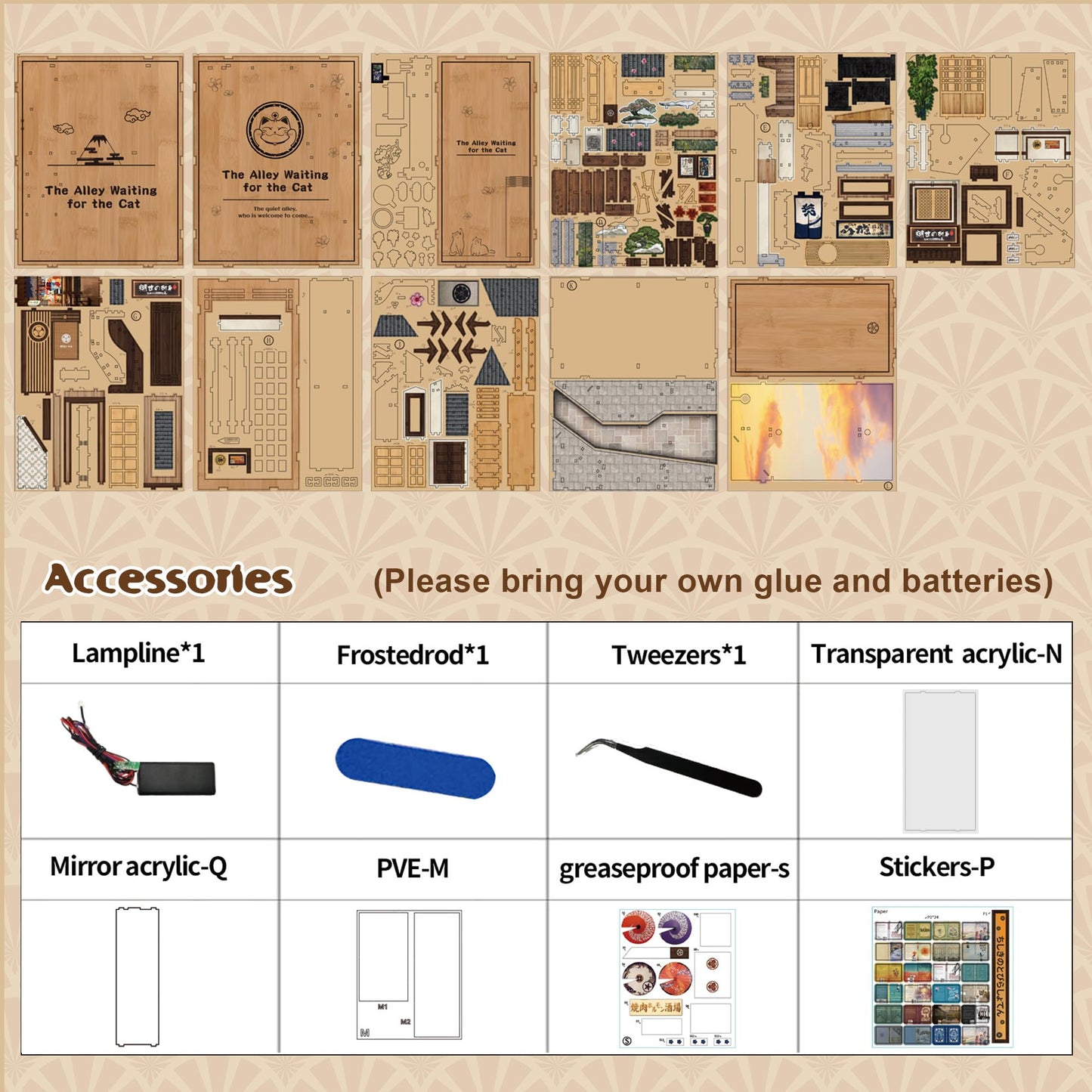 Soothee DIY Book Nook Kit, Japanese Alley Waiting for the Cat Theme, Wood Miniature Model with LED Lights, 3D Puzzle for Adults