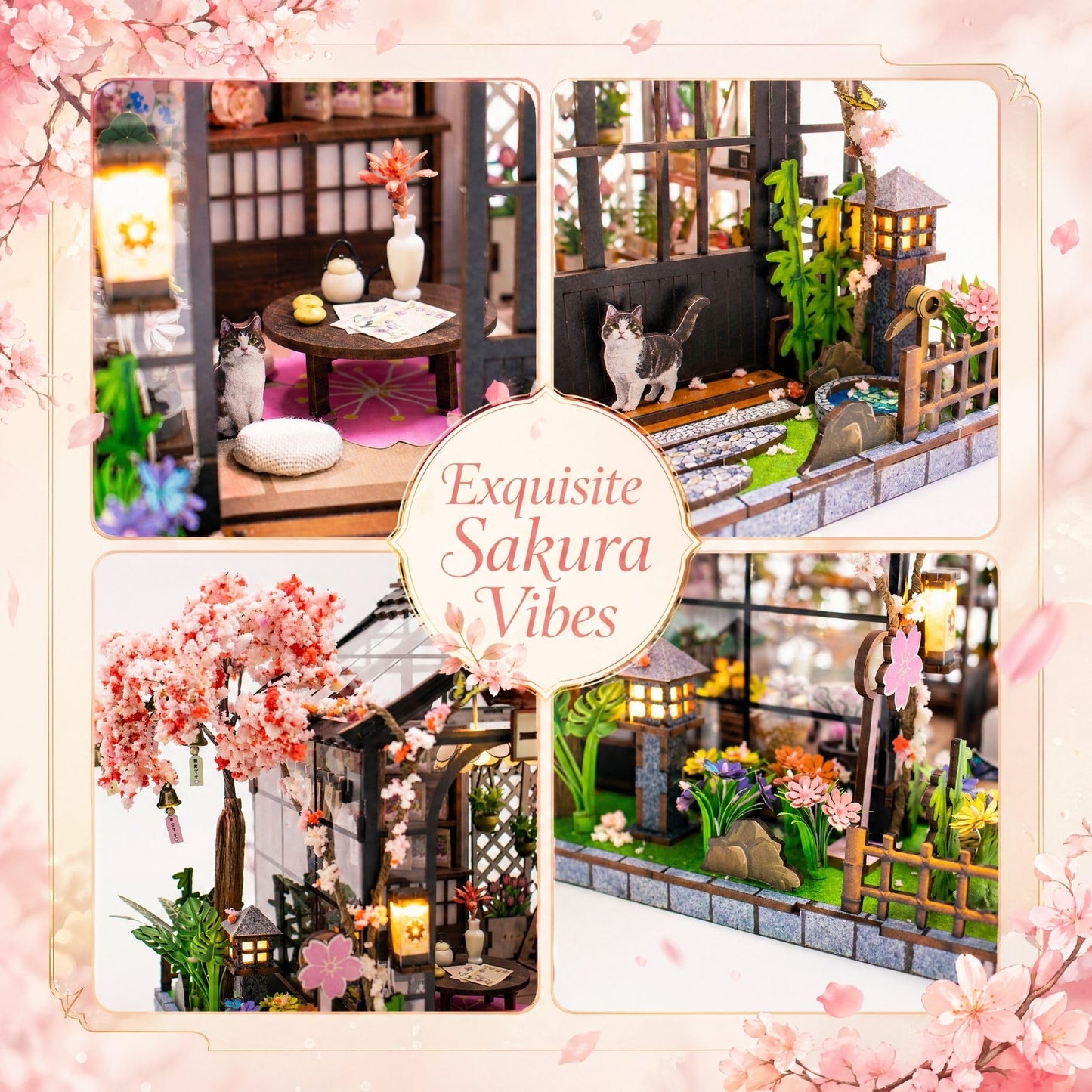 Soothee DIY Miniature House Kit, DIY Book Nook with LED Light, 3D Puzzles for Adults and Teens, Dollhouse for Bookshelf Decor, Tiny House Building Kits & Gift (Sakura Greenhouse)