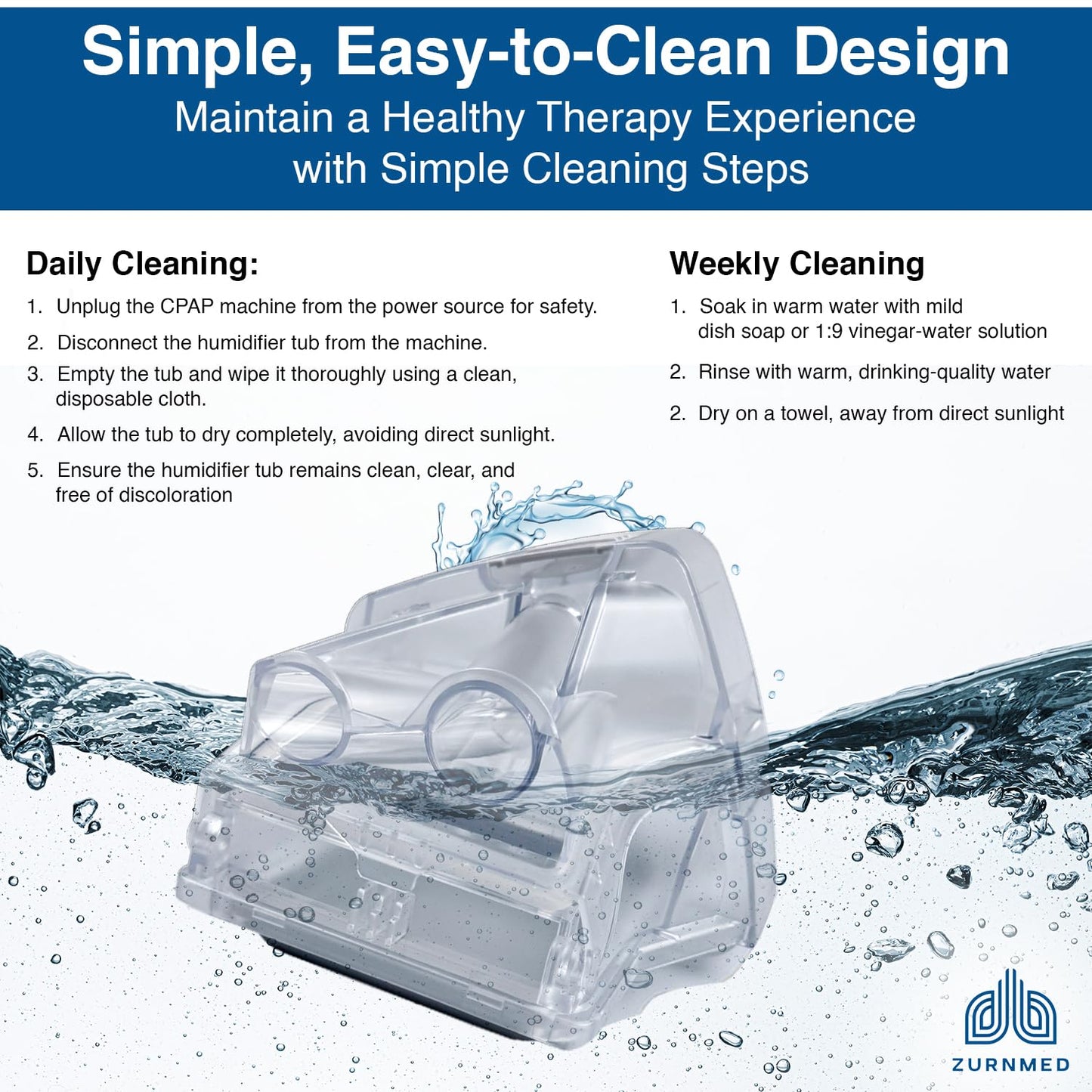 ZURNMED® Humidifier Water Chamber tub with 20 Replacement Filters Compatible with AirSense 10 & AirCurve 10 | S10 Series | Leak-Free, Durable Design | BPA-Free, Durable Design | FSA/HSA Eligible