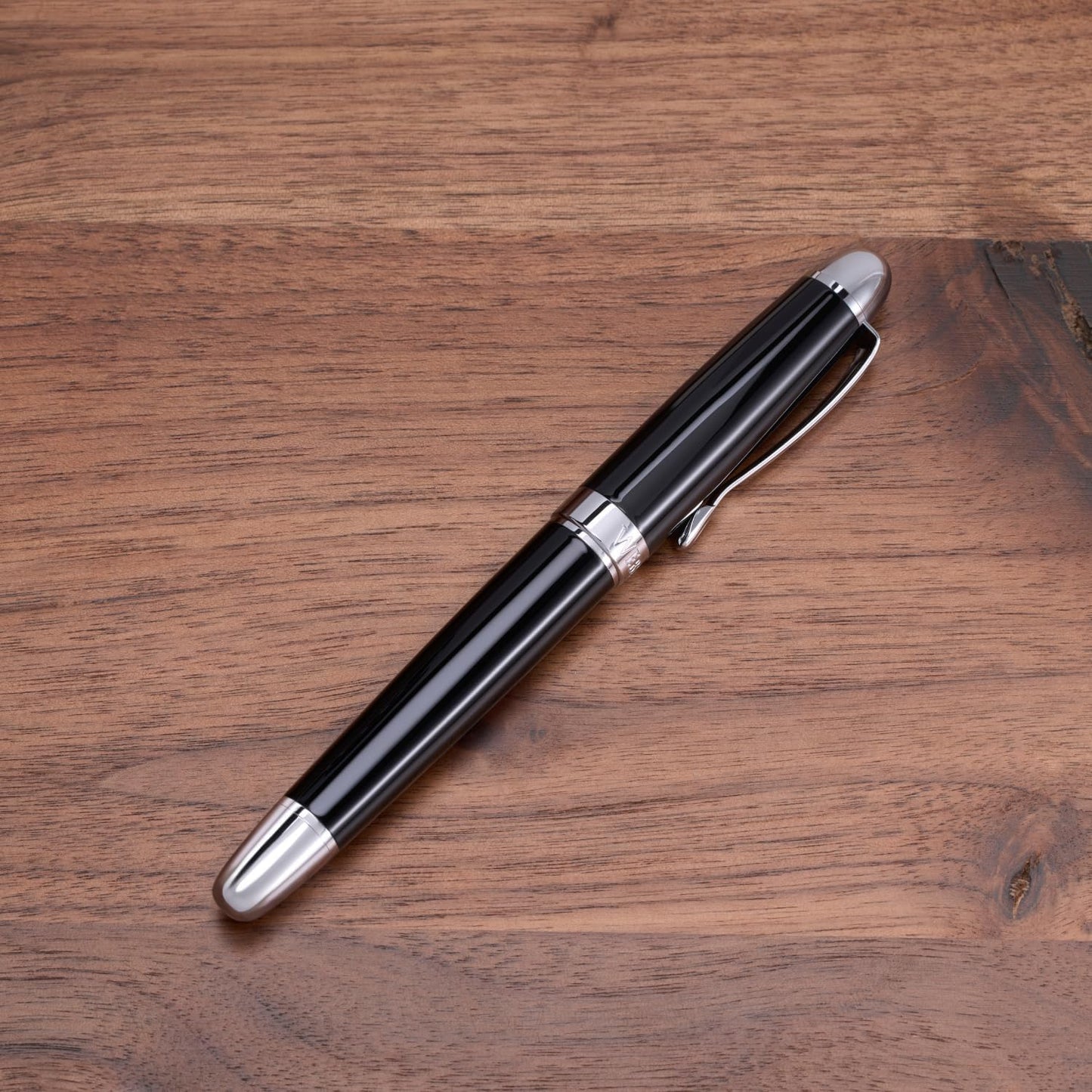 'The Boss' Black Executive Fountain Pen, Ultra Smooth Polished Resin, Premium Chrome Accents, Steel Nib, Easy Refill Ink Piston Converter, No Bleed No Smudge, Fits Our Instant Insert Ink Cartridges