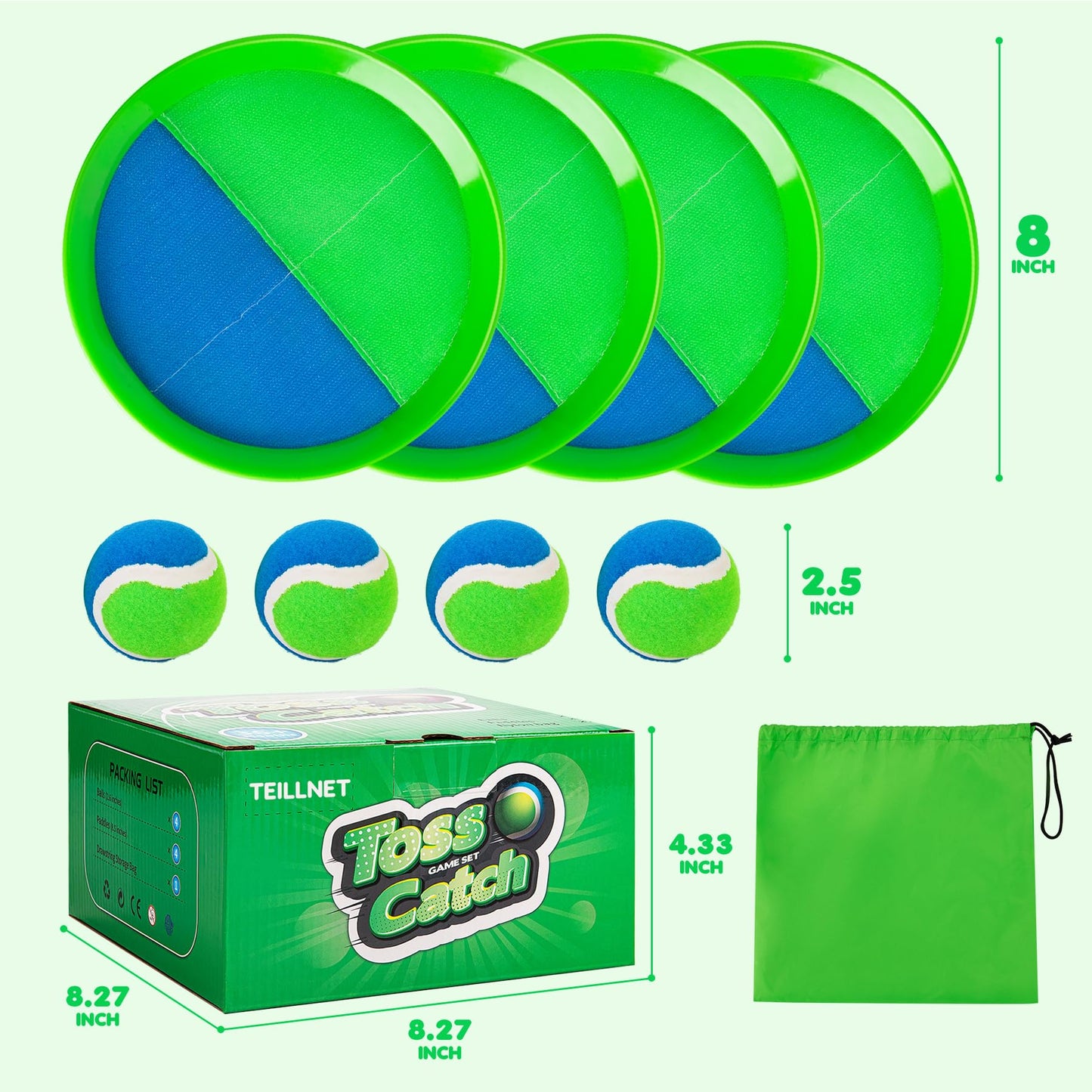Toss and Catch Ball Set 4 Pack for Toddlers, Kids and Adults - Classic Kids Toys Outdoor Indoor - Sturdy & Water-Resistant, Great for Beach, Pool and Backyard - Ideal Gift for Boys Girls(Blue-Green)