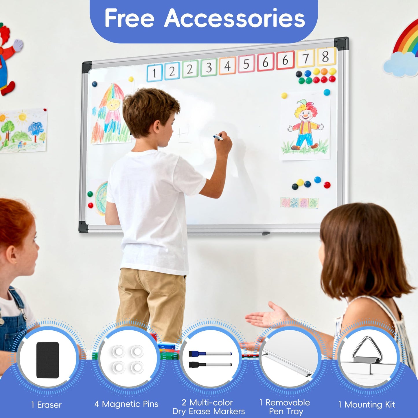 VUSIGN Magnetic Dry Erase White Board for Wall 36"×24"- 1 Eraser, 2 Markers, 4 Magnets, Aluminum Frame Whiteboard for Home, School, Office