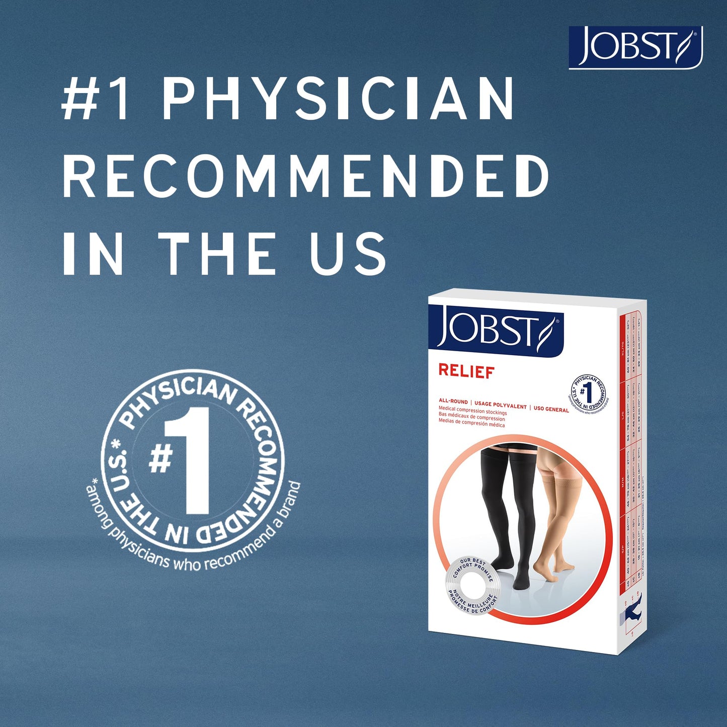 JOBST Relief Knee High Graduated Compression Socks 20-30mmHg - Comfortable Unisex Design - Closed Toe, Black, Large Full Calf