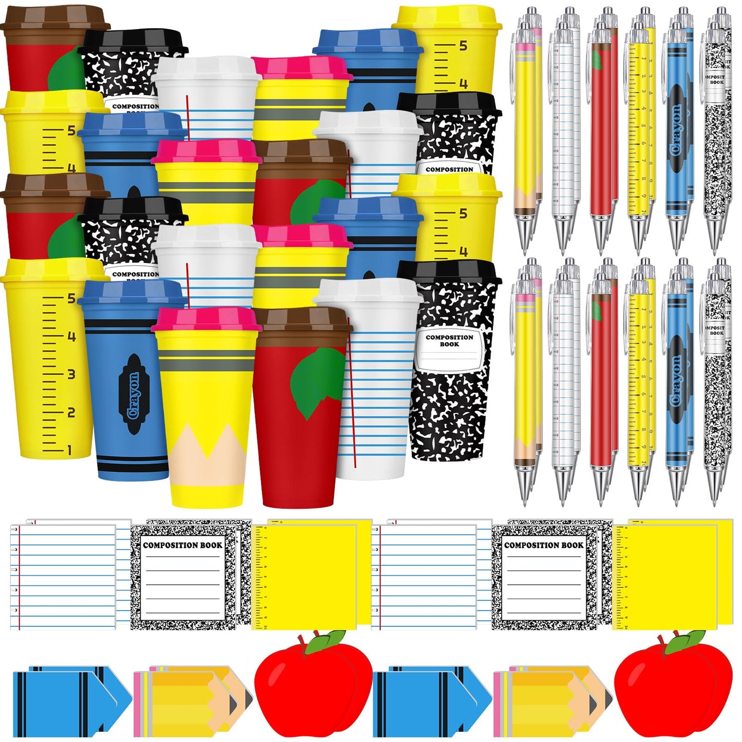 Honeydak 24 Set Back to School Teacher Gift Bulk Teachers Appreciation Gifts in Bulk Teacher Tumbler Cute Composition Notebook Sticky Note Ballpoint Pen for Mentor Lecturer Educator (16 oz,Classic)
