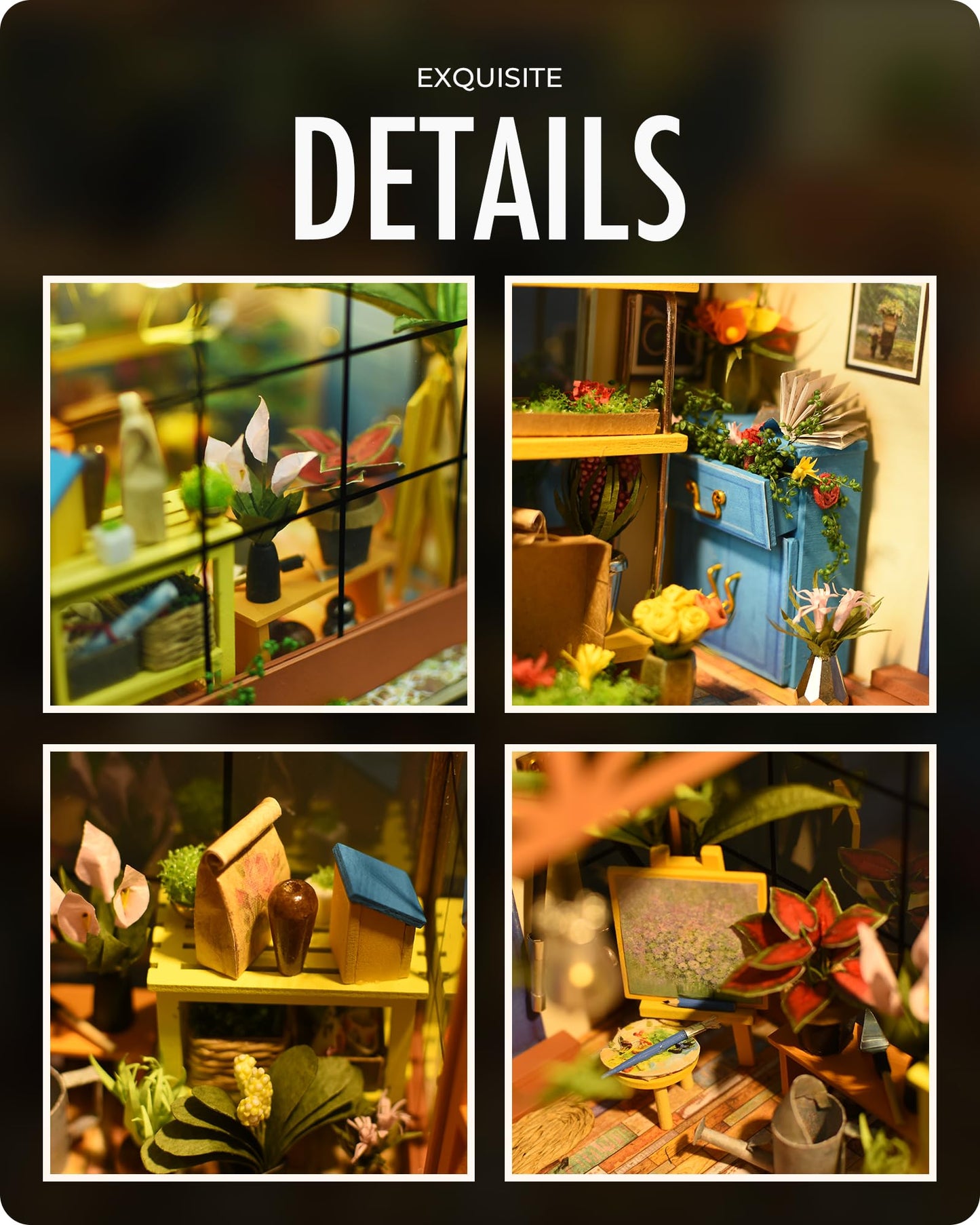 Rolife DIY Miniature House Kit, Cathy's Greenhouse Miniature Dollhouse Tiny/Mini House Making Kit with Furniture for Adults Home Decorations, Diorama Kit Gifts for Family and Friends