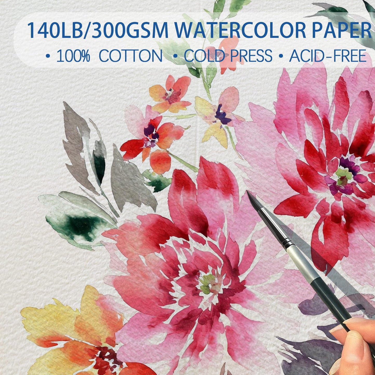 50 Pack Blank Watercolor Cards with Envelopes 5 x 7 Inch 140lb/300GSM 100% Cotton Heavyweight Foldable Water Color Cardstock, Acid-Free Watercolor Cards to Paint for Christmas Birthday